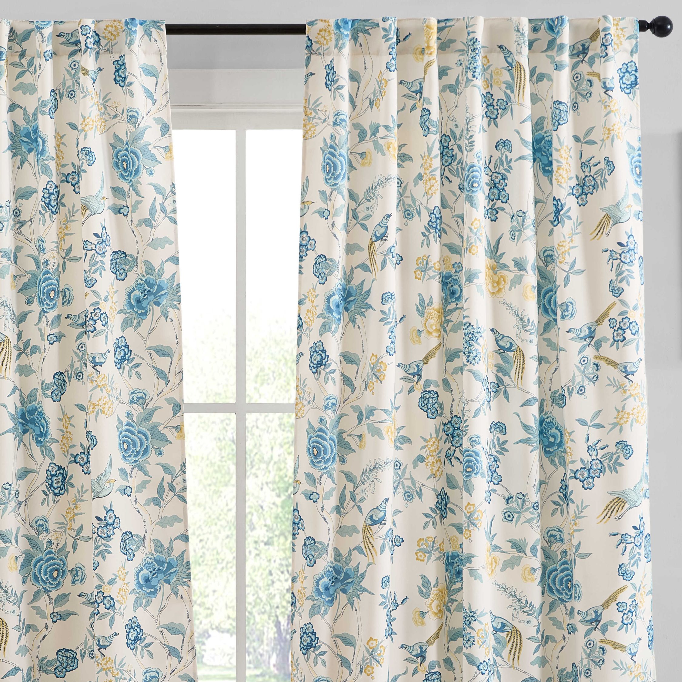 HLC - Scarlet Floral and Birds Back Tab Rod Pocket - Light Filtering Darkening Curtain Panels - ...
