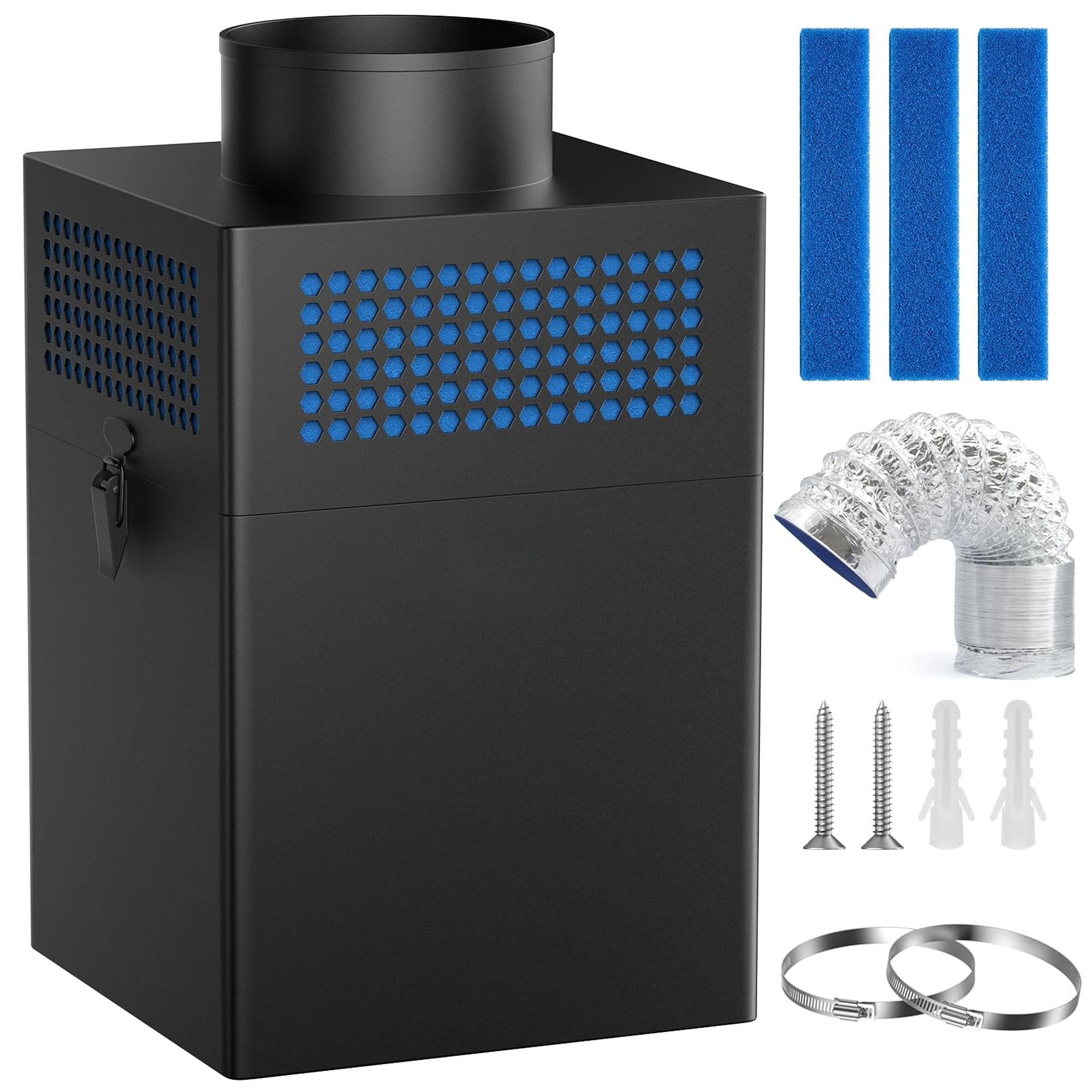 Angel Sar Metal Indoor Dryer Vent Kit with Filter Bucket Dryer Lint Trap Box 4 Inch Vent Hose and 2 Hose Clamps for Electric Dryer