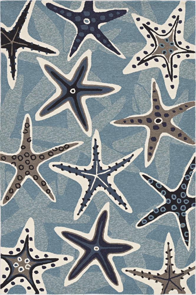 8' Blue Hand Woven Uv Treated Coastal Starfish Round Indoor Outdoor Area Rug