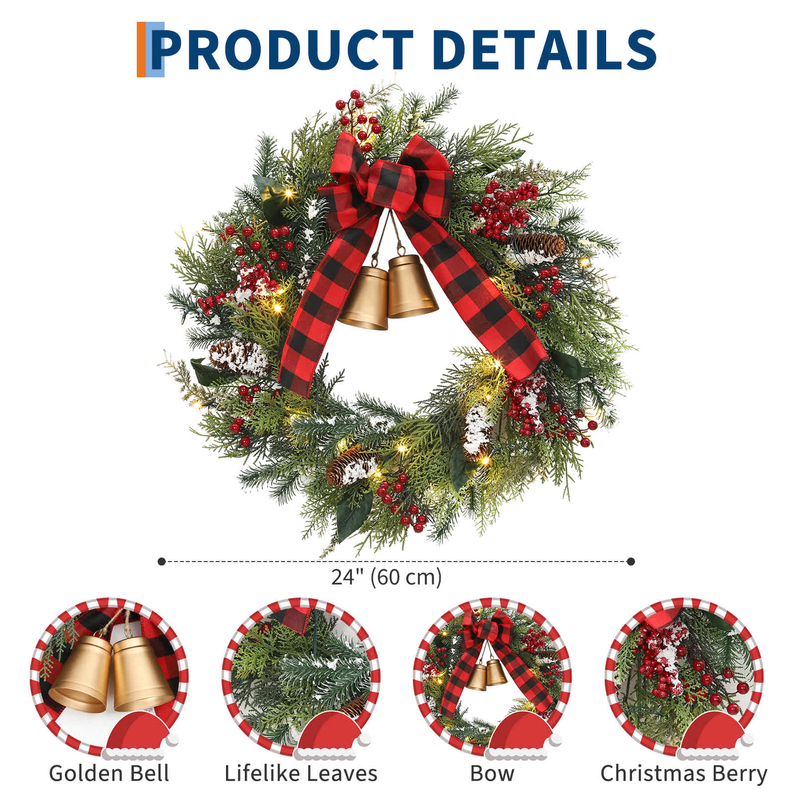 Qeetex JXNAG-PHK-349USPBP Artificial-Christmas-Wreaths - View #3