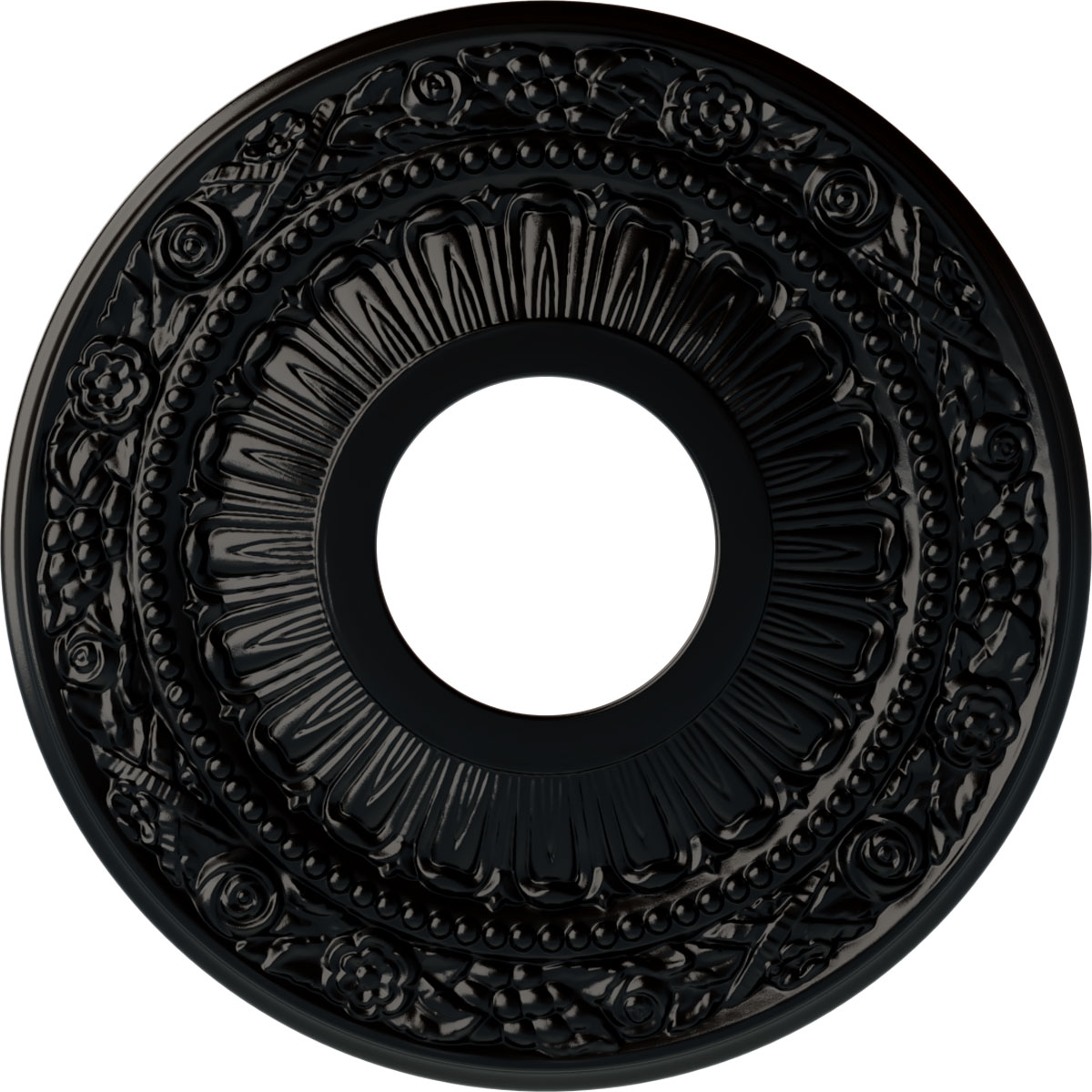 Ekena Millwork CM12NABLF Nadia 12.125-in W x 12.125-in L Painted Jet Black Polyurethane Whole Ceiling Medallion