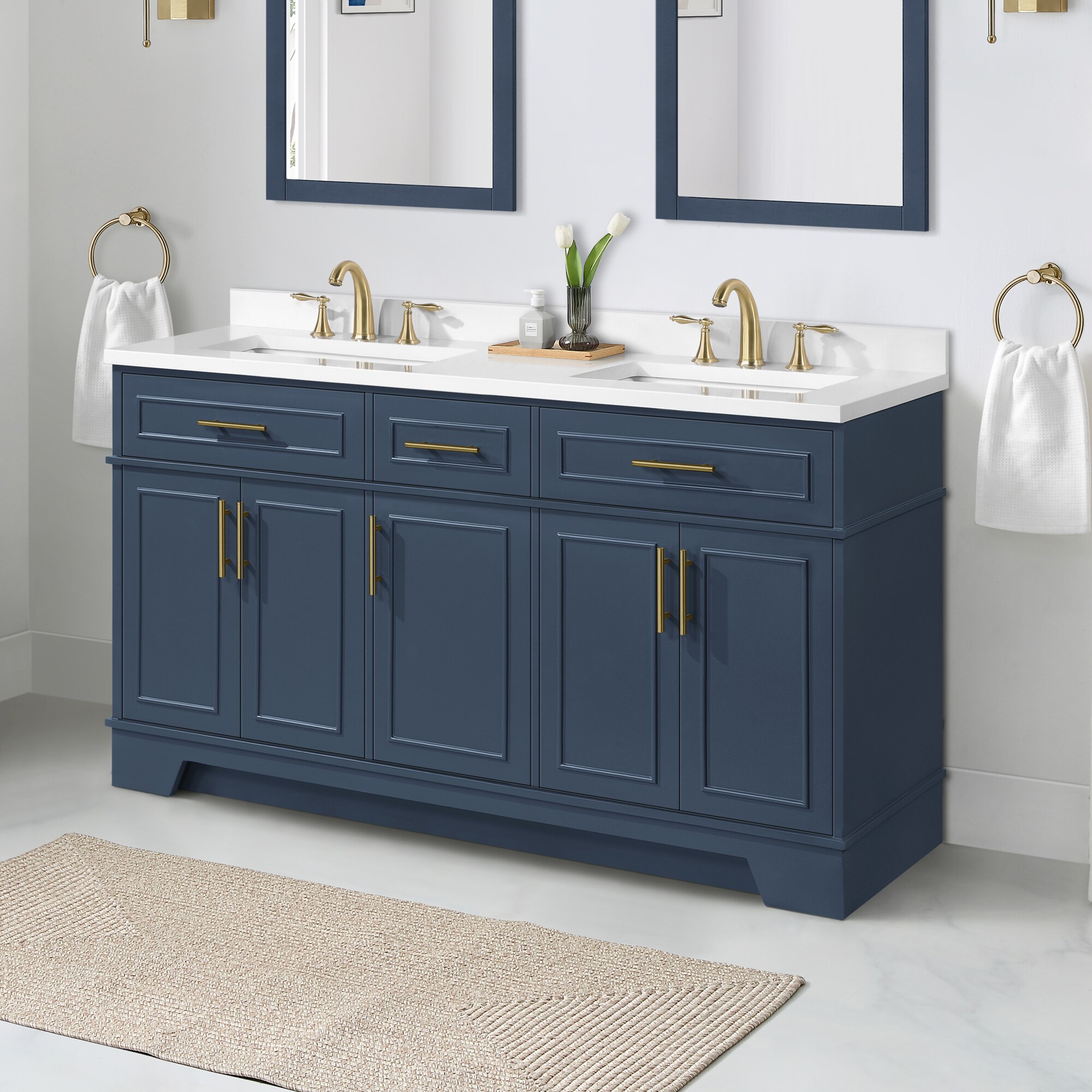 OVE Decors Emery 60-in Midnight Blue Undermount Double Sink Bathroom ...