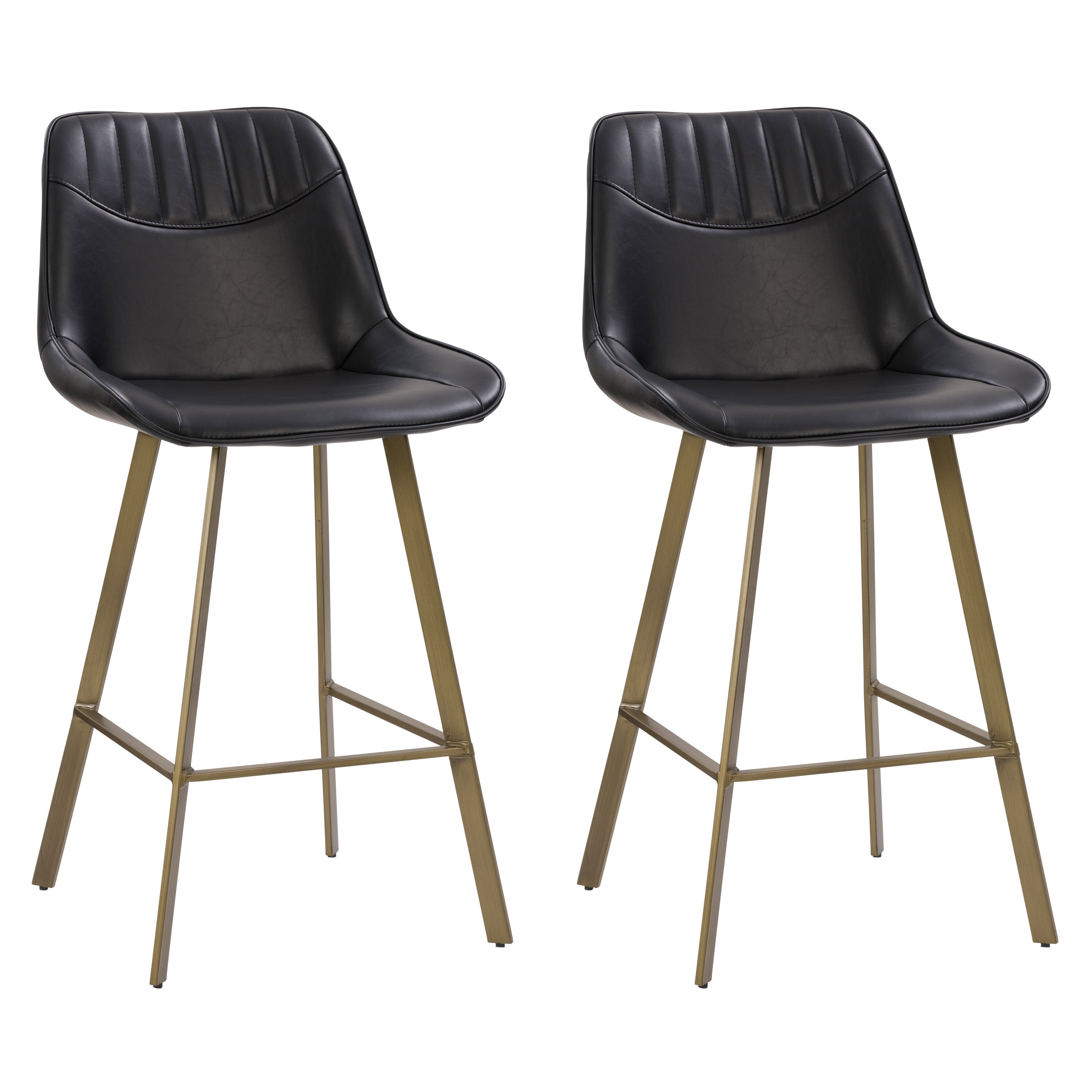 Blakeley Black Faux Leather & Metal 34" Modern Farmhouse Barstools - Set of 2