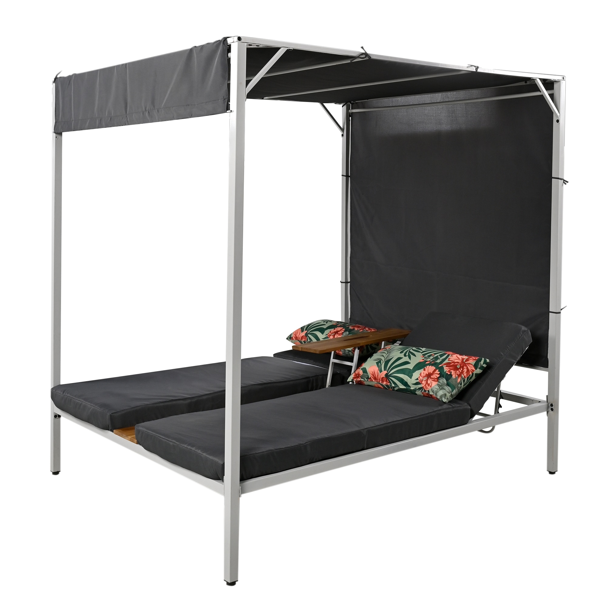 ModernLuxe L-WY000380AAE Outdoor Patio Sunbed Daybed with Cushions, Adjustable Seats Rattan Outdoor Daybed with Gray Cushions and Steel Frame