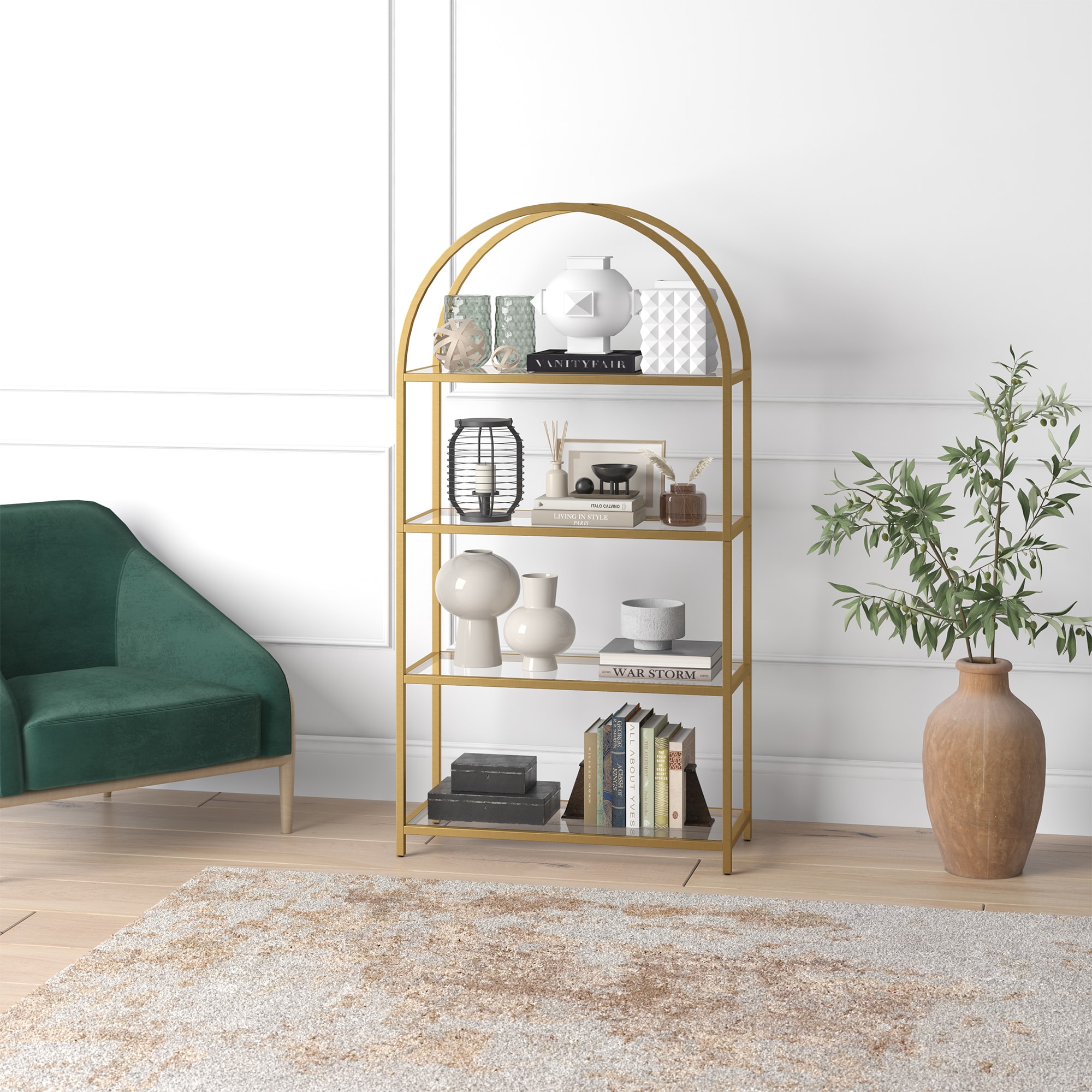 Garrett Brass and Glass 4-Tier Curved Étagère