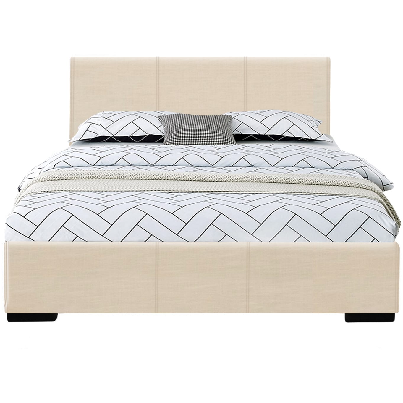 White Faux Leather King Size Platform Bed and Matching Footboard with  Mirrors