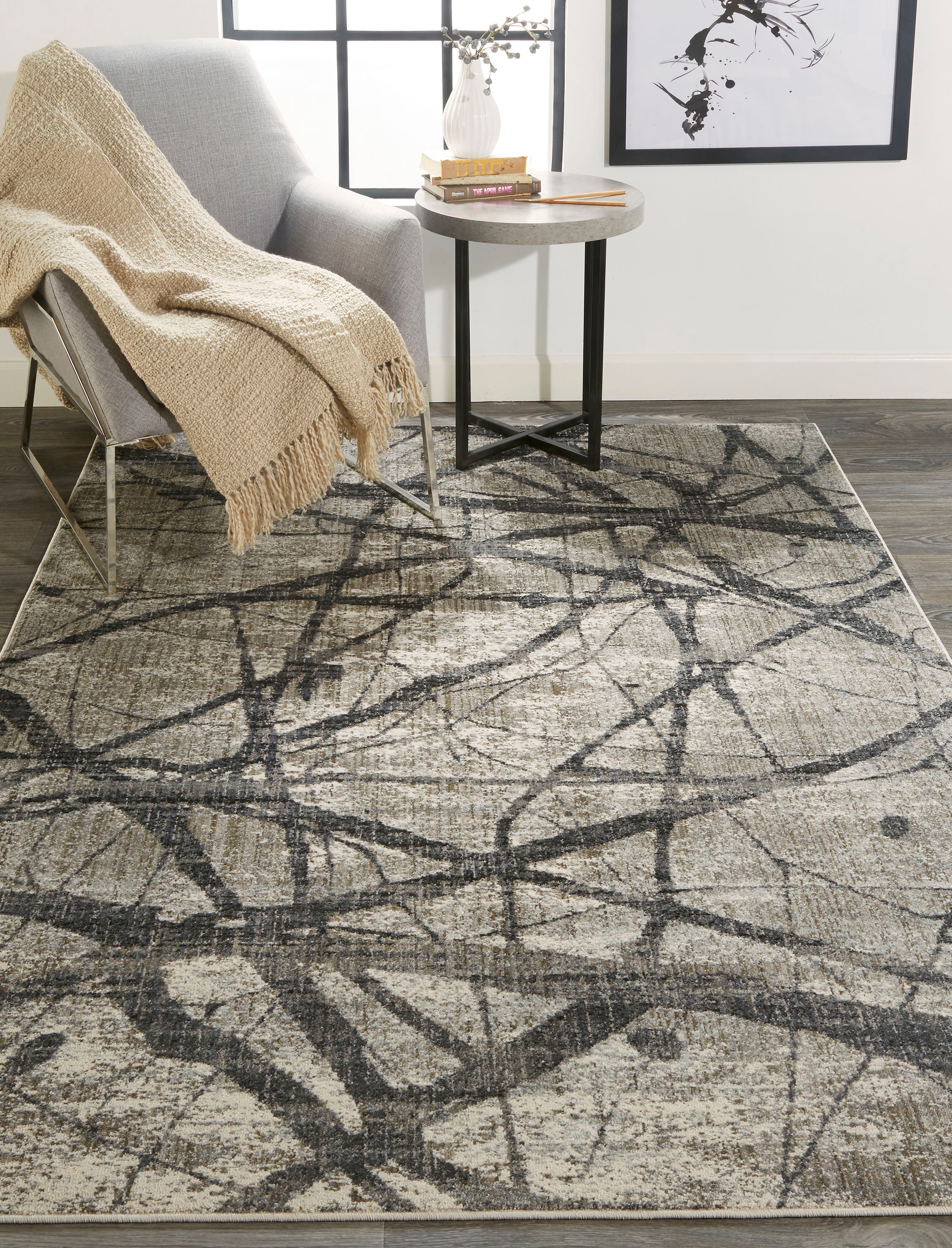 Ivory and Gray Abstract Rectangular Cotton Area Rug