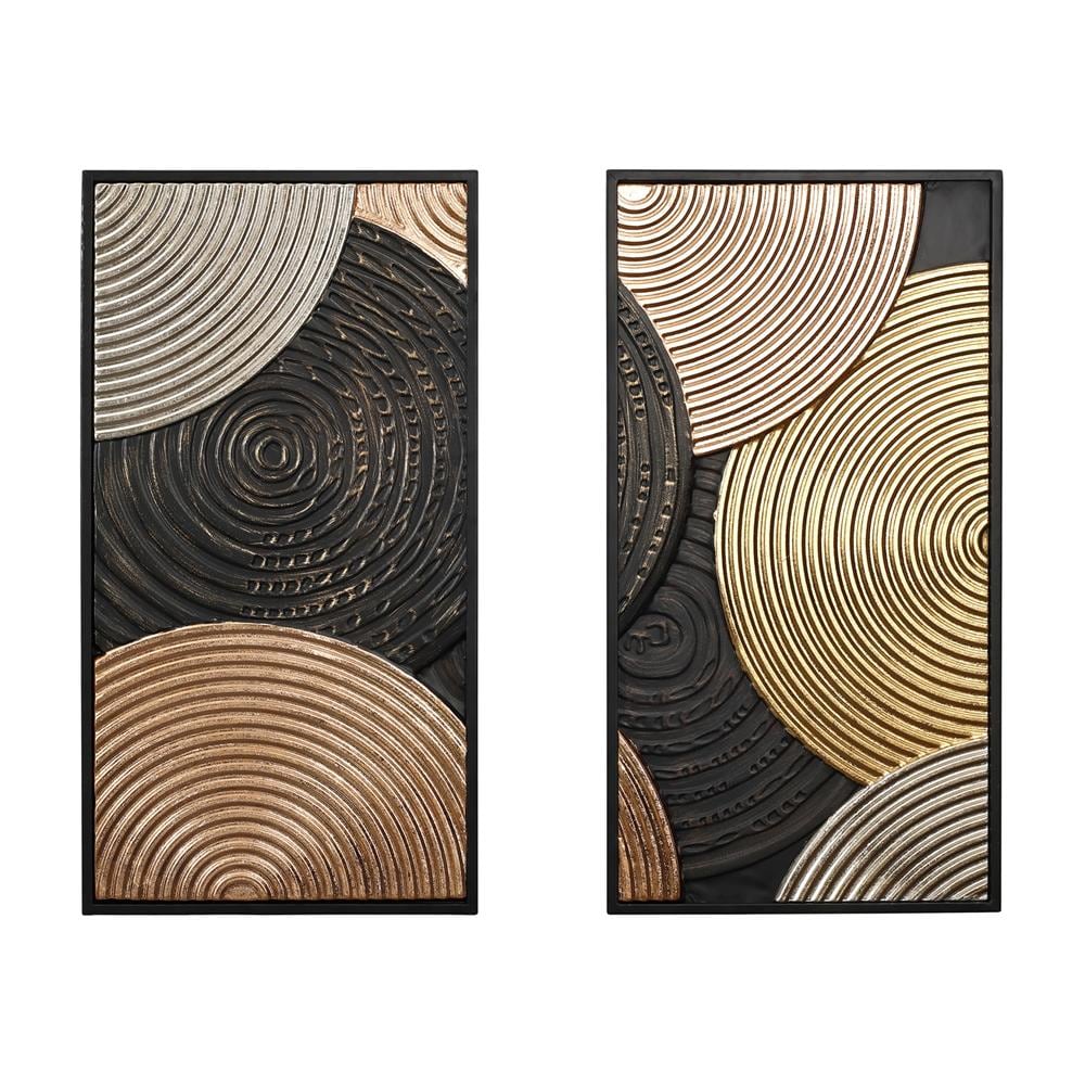 Modern Abstract Black and Gold Metal Wall Art Set