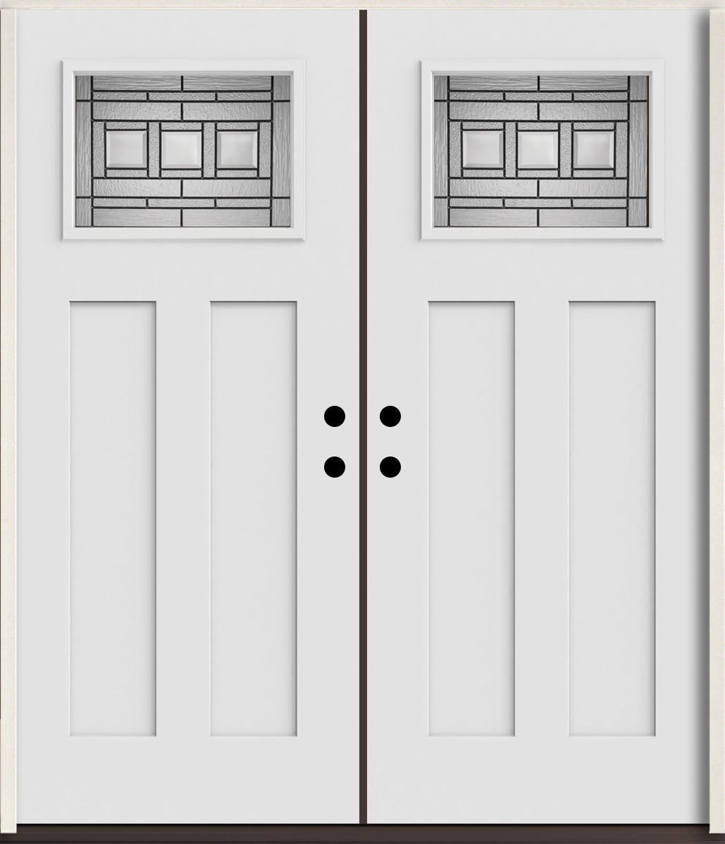 RELIABILT LO963644 Craftsman 72-in x 80-in x Fiberglass Craftsman Left-hand inswing Arctic White Paint Painted Prehung Double Front Door Insulating core