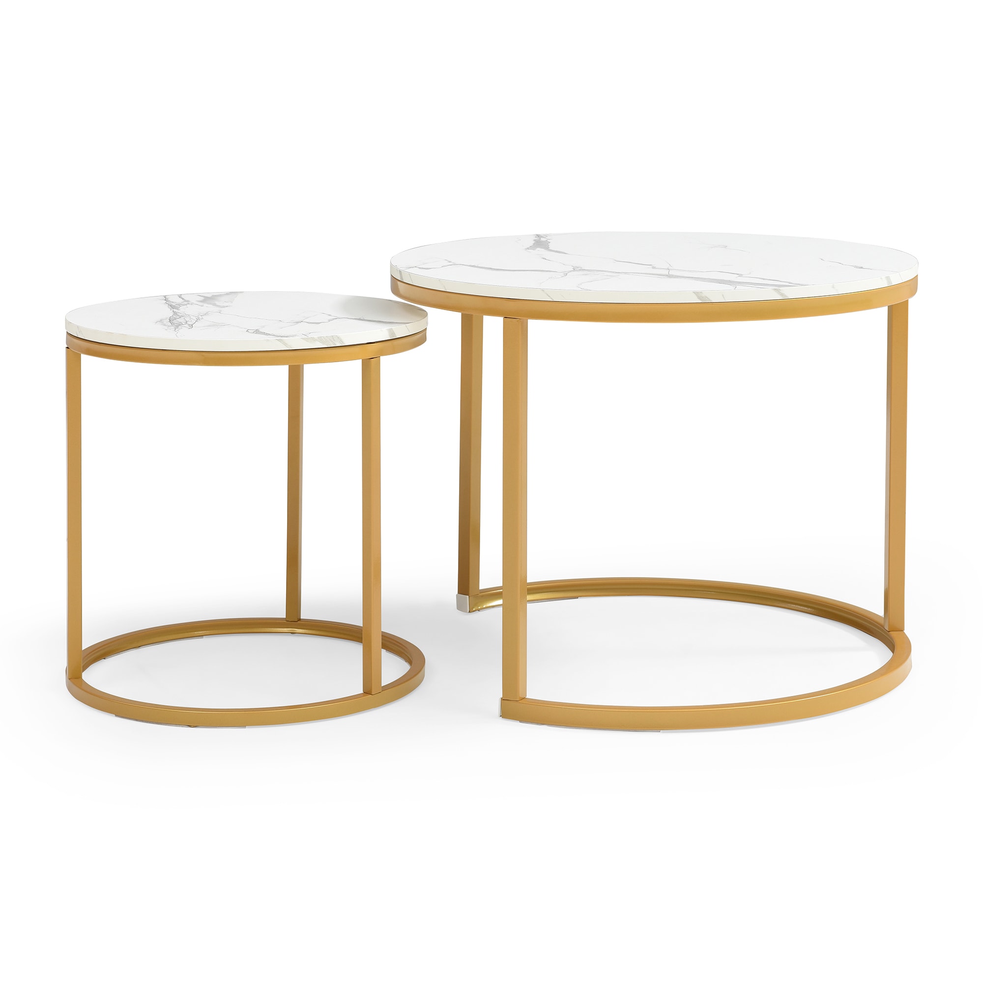 Bybafun YD2400034 23.6-in W x 17.9-in H White + Gray Faux marble Round Modern End Table Assembly Required