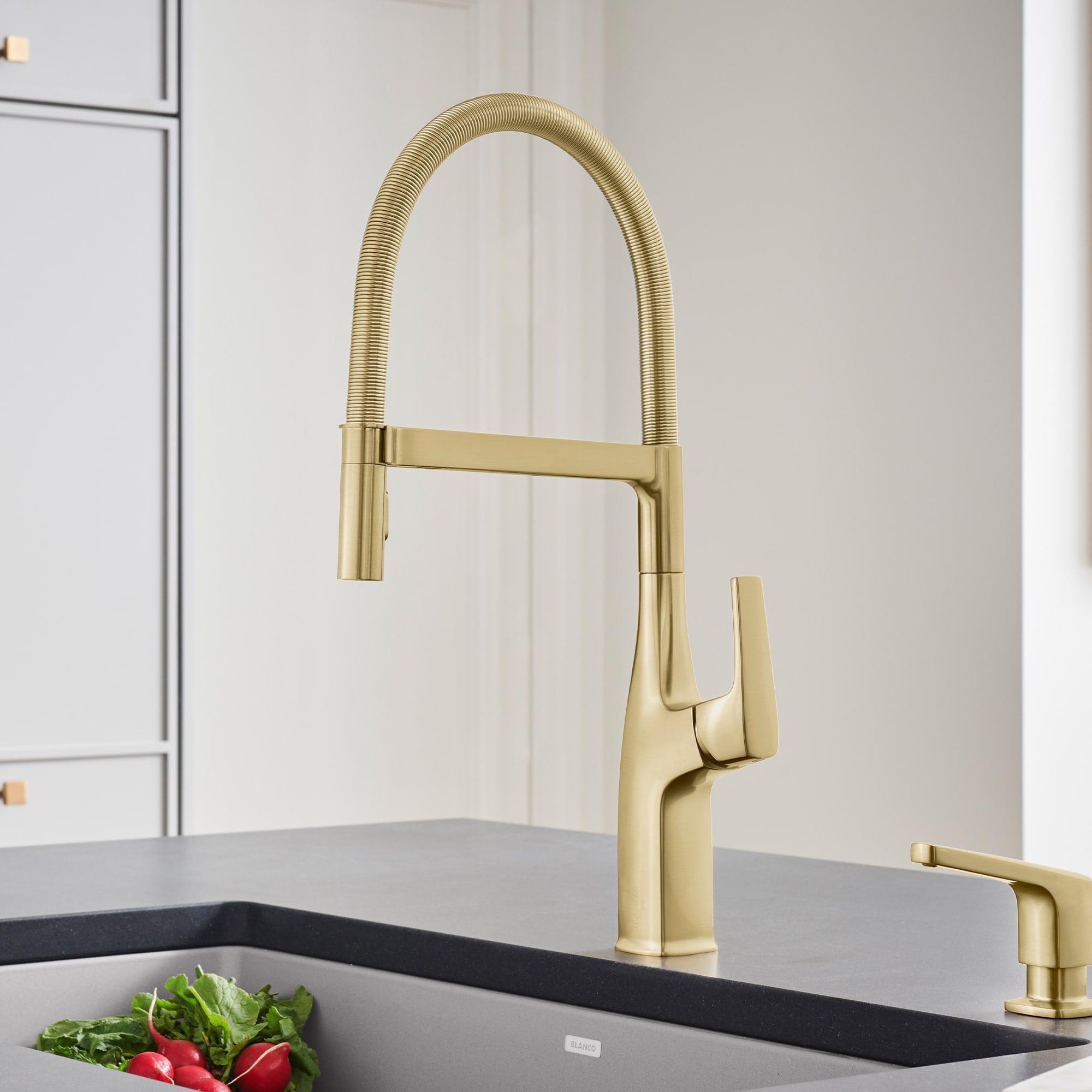 BLANCO Rivana Satin Gold Single Handle Pull-down Kitchen Faucet with ...