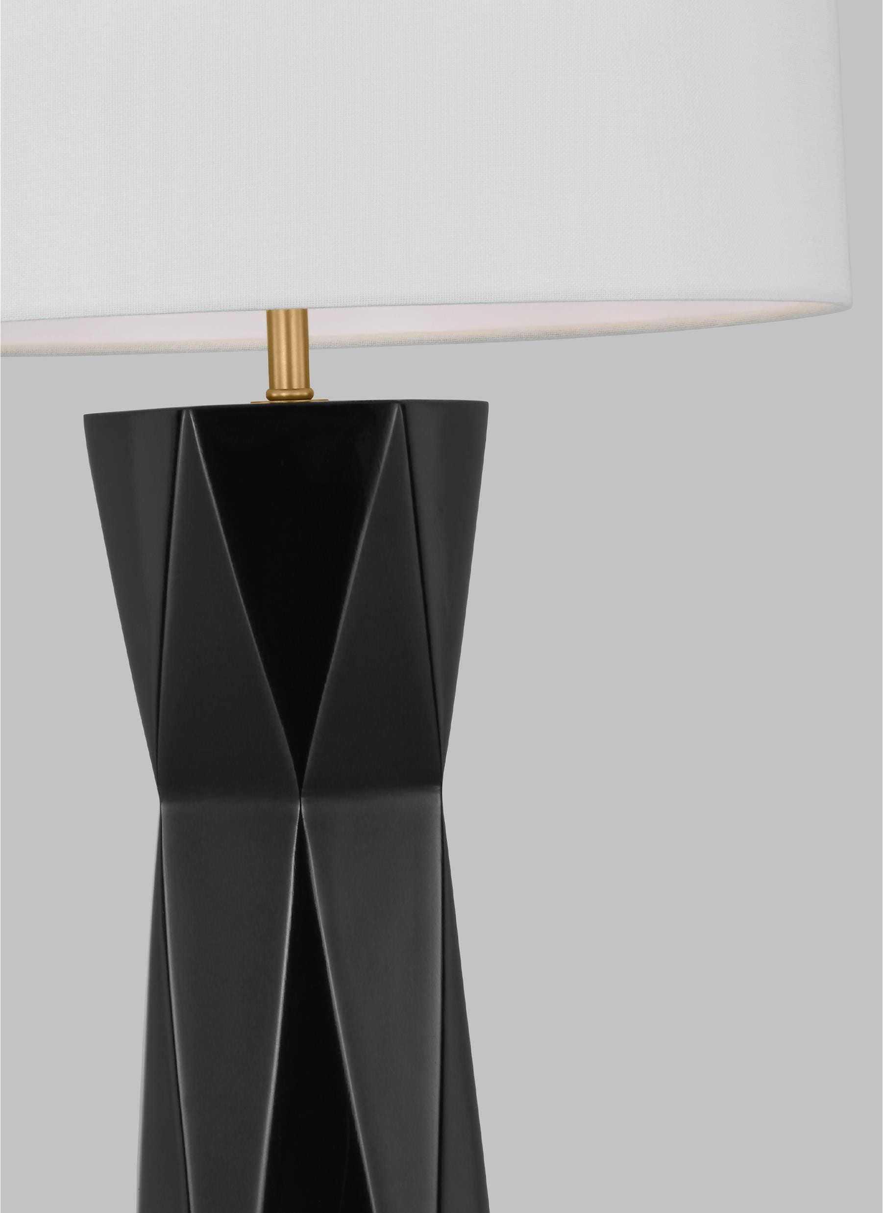Gloss Black Resin Table Lamp with White Linen Shade