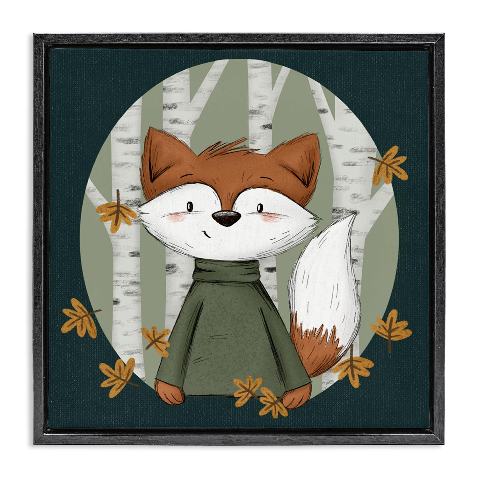 Stupell Industries BT-433-FFB-17X17 Autumnal Fox and Birch Trees Black Framed Floater Canvas Wall Art By Sarah Hickman 18 x 18