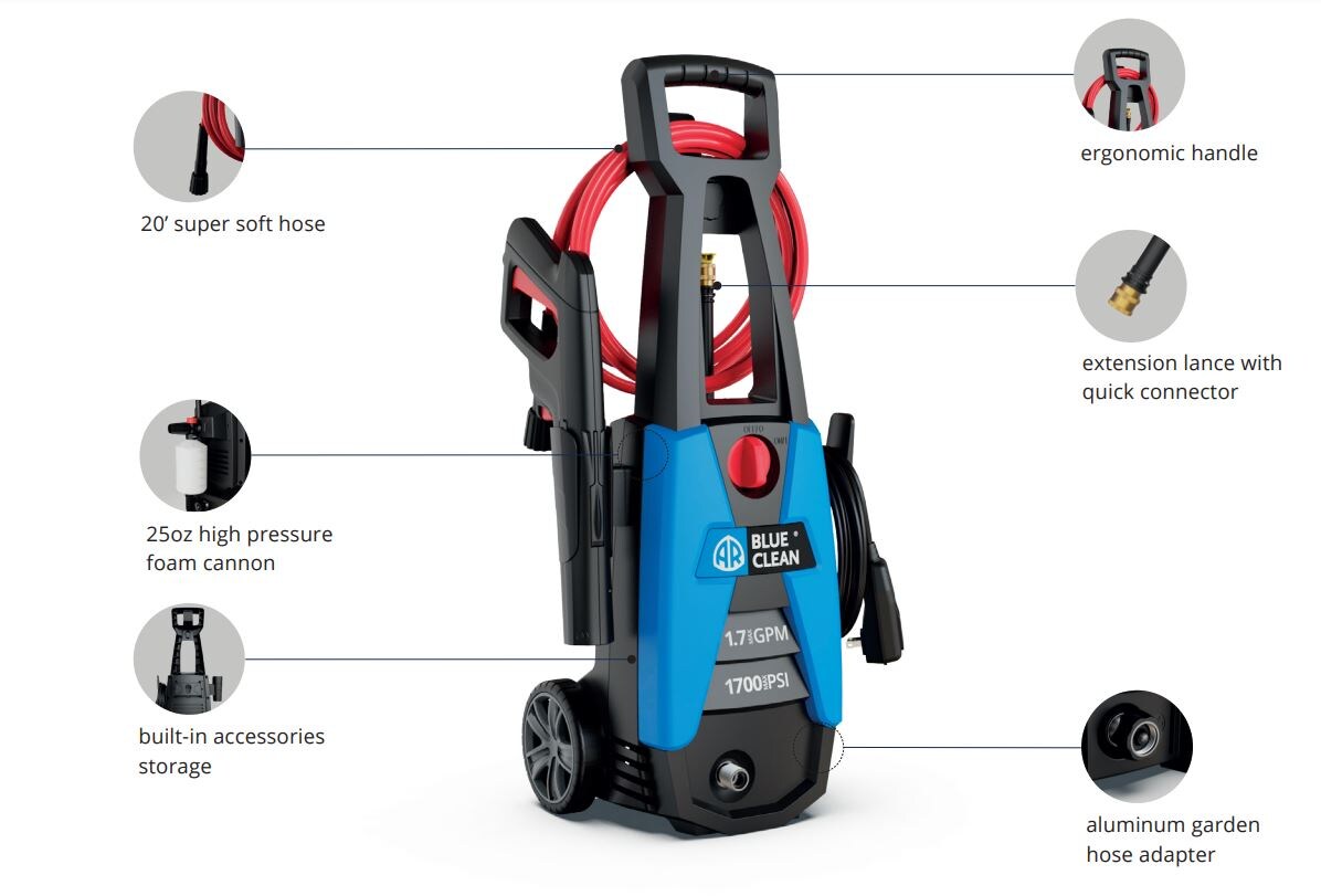 AR Blue Clean Blue Clean 1700 PSI 1.7-Gallons Cold Water Electric Pressure  Washer in the Pressure Washers department at