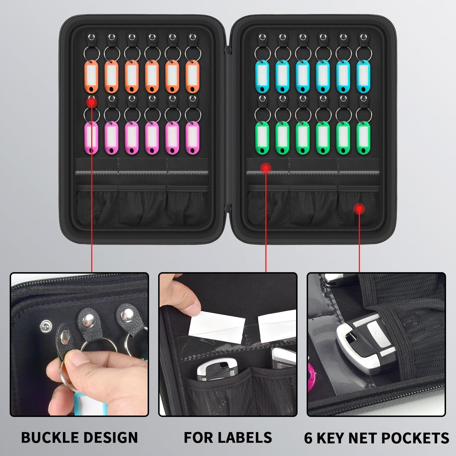 KHKFY Fireproof Waterproof Key Organizer Case with 24 Key Tags Portable ...