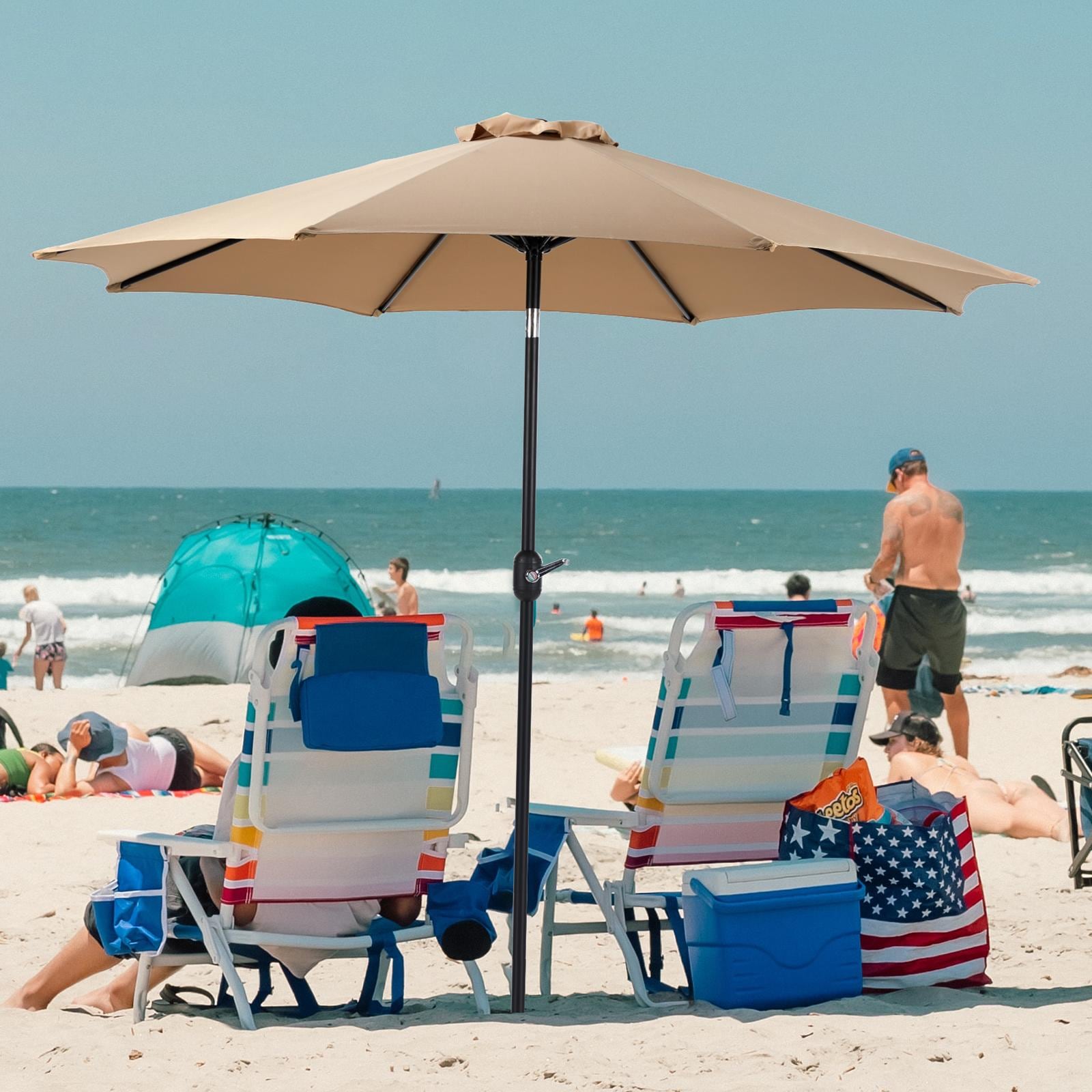 Bayfeve BFDS-111992-OD 9-ft Iron Tan Push-button Tilt Market Patio Umbrella