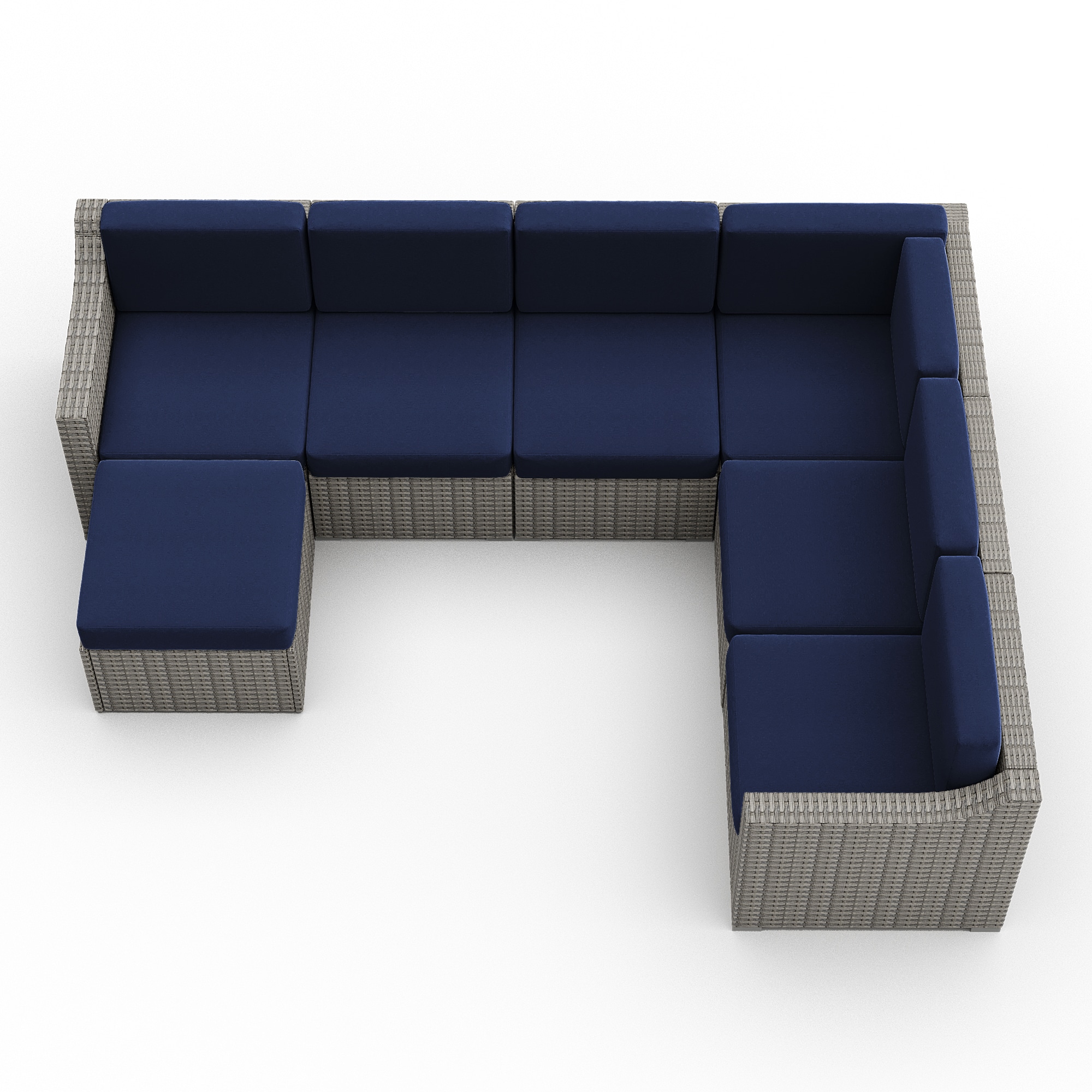  HPO-SF7-GT-WL2 Wicker Outdoor Sectional with Gray Cushions and Iron Frame