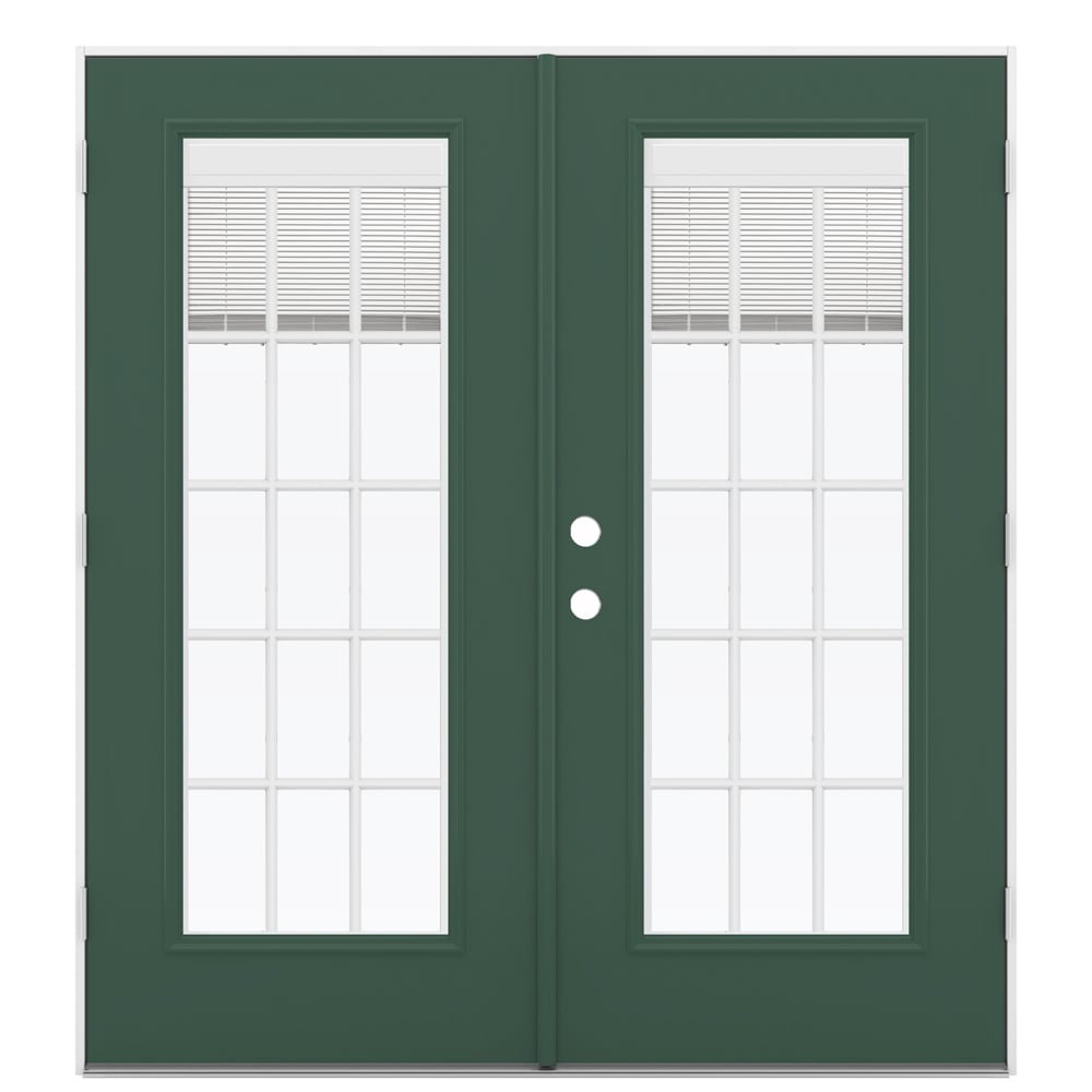 JELD-WEN LOWOLJW205900398 72-in x 80-in x 4-9/16-in Jamb Low-e Blinds and Grilles Between The Glass Evergreen Steel French Left-Hand Outswing Double Patio Door