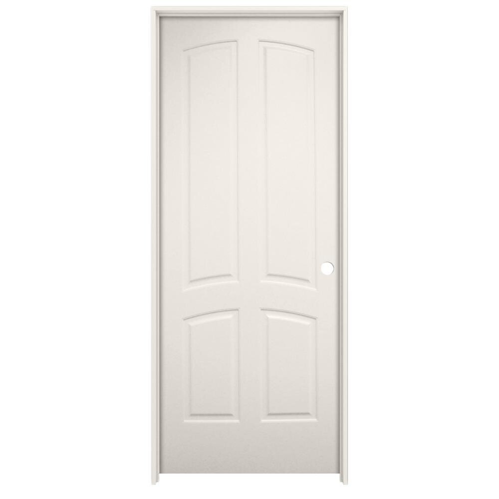 American Building Supply LO966660 36-in x 80-in White Solid core 4-panel arch top Left hand Smooth Prefinished MDF Flat Jamb Single Prehung Interior Door