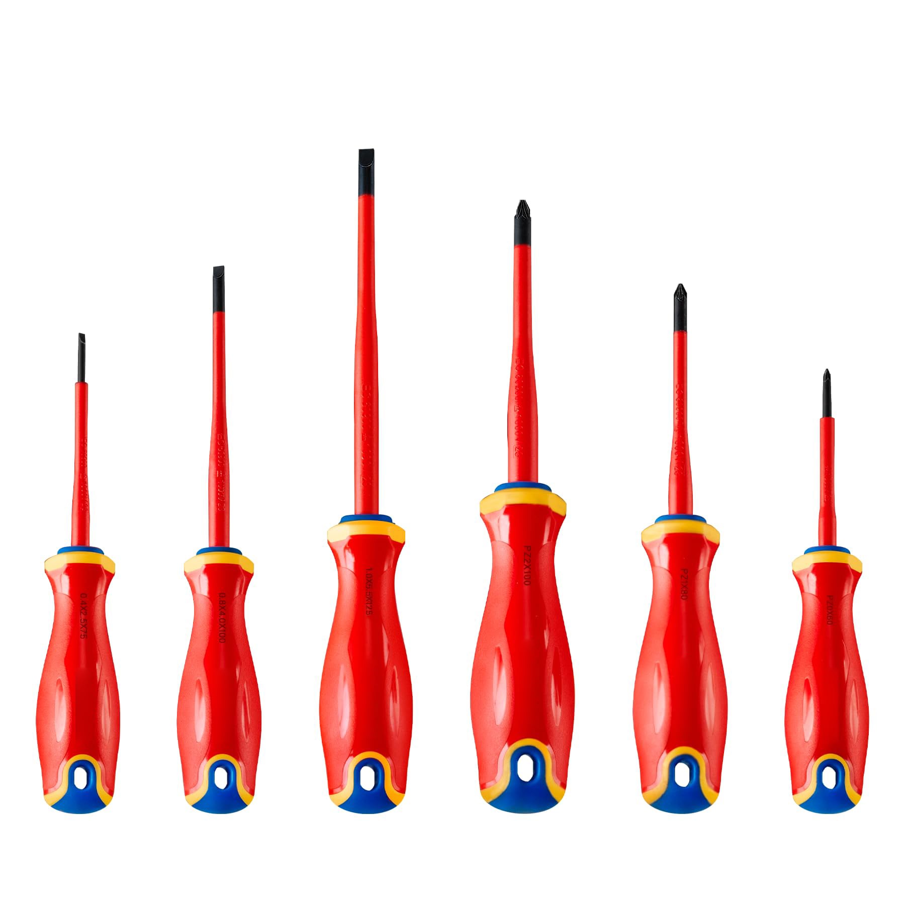 Etokfoks  Insulated Screwdriver Set 6 Piece Electrician Tool Red Black VDE GS Certified S2 Steel Magnetic Tips 6 Pack