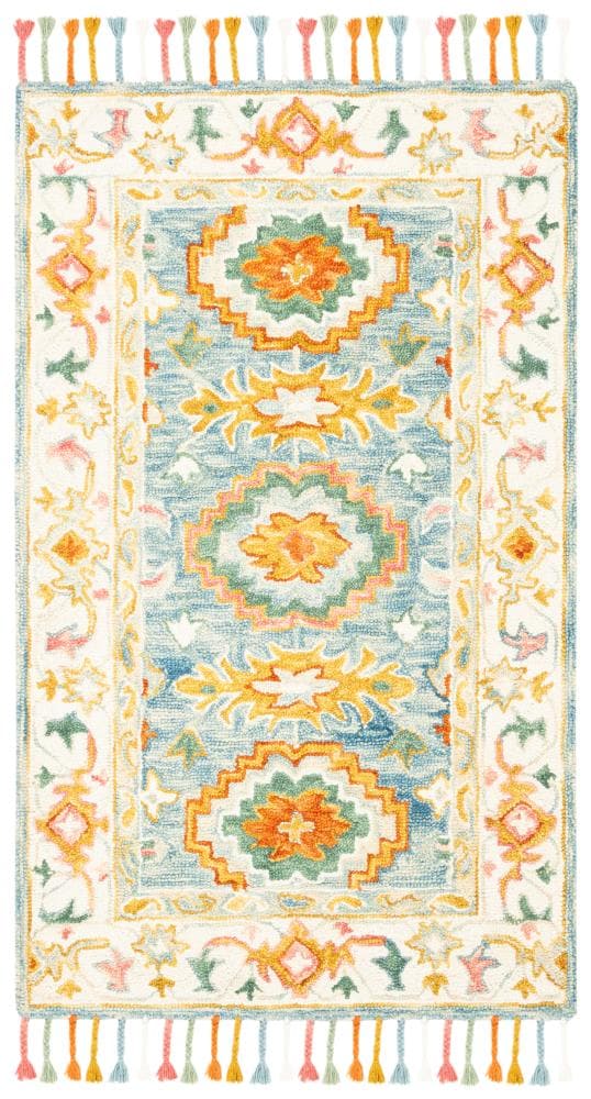 Reversible Tufted Floral Blue & Ivory Wool Blend 3' x 5' Area Rug