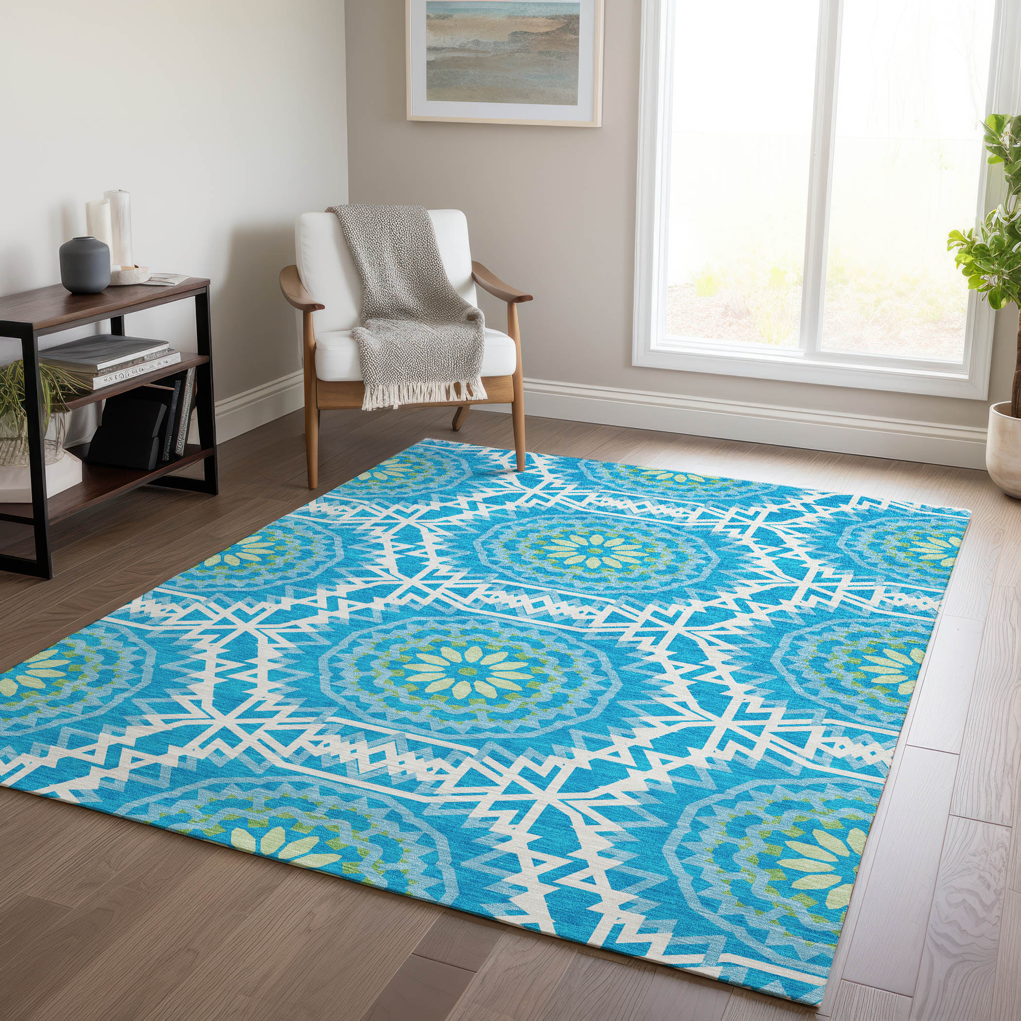 Addison Rugs ACN619BU3X5 Chantille ACN619BU 3 x 5 (ft) Polyester Blue Rectangular Indoor/Outdoor Abstract Machine washable Area rug