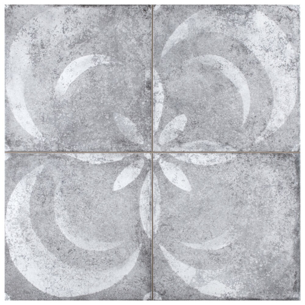 Vendome 18" Gray and White Porcelain Vintage Tile