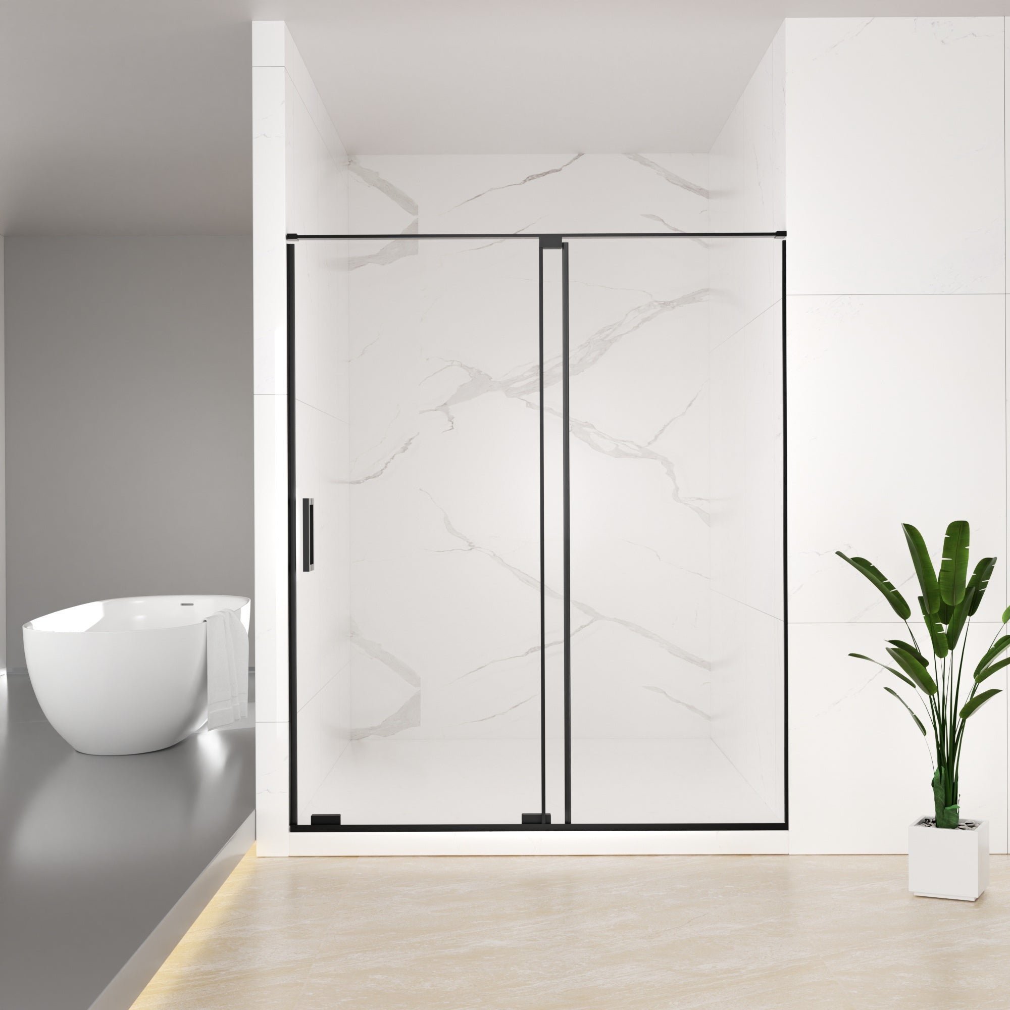 Boyel Living BL-LB-72617 60 x 72 in Semi-Frameless Sliding Shower Door with 8mm Tempered Glass in Matte Black