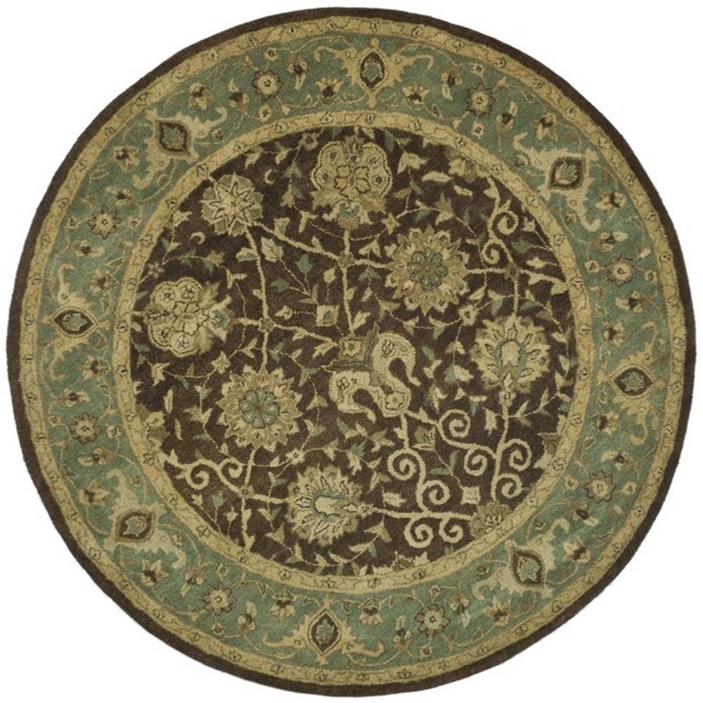 Safavieh AT21G-6R Antiquity Dergaz 6 x 6 (ft) Tufted Wool Brown/Green Round Indoor Floral/Botanical Vintage Area rug