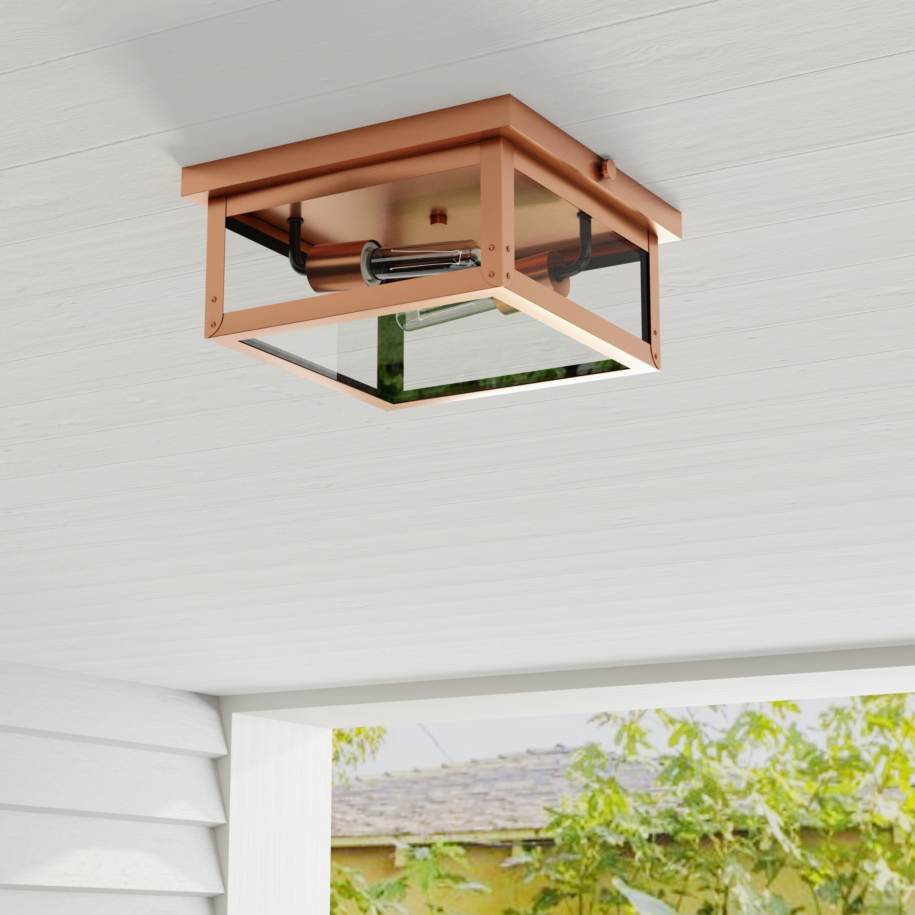 Union Square Antique Copper Glass Outdoor Ceiling Light