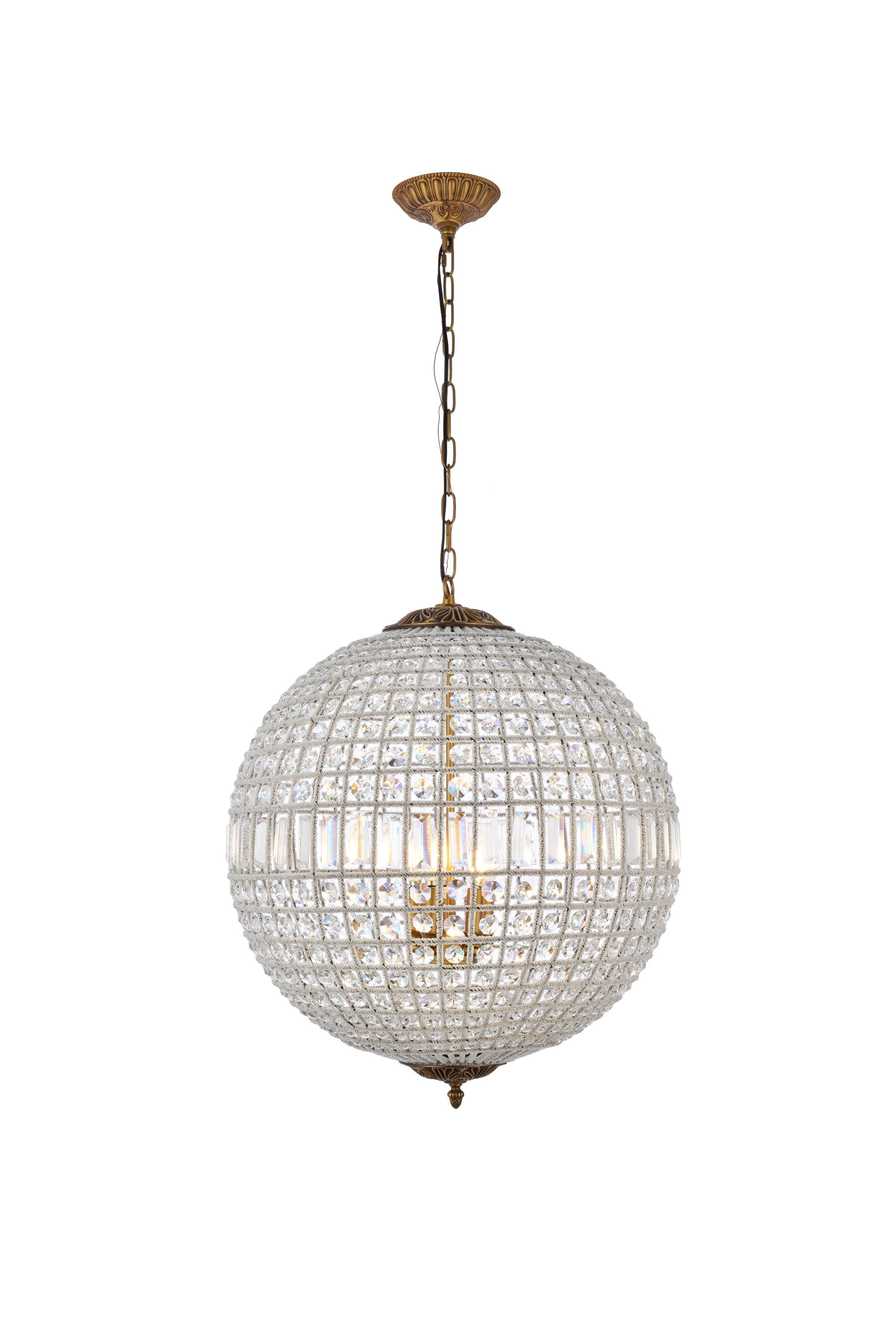 French Gold Crystal Globe Chandelier with Adjustable Chain