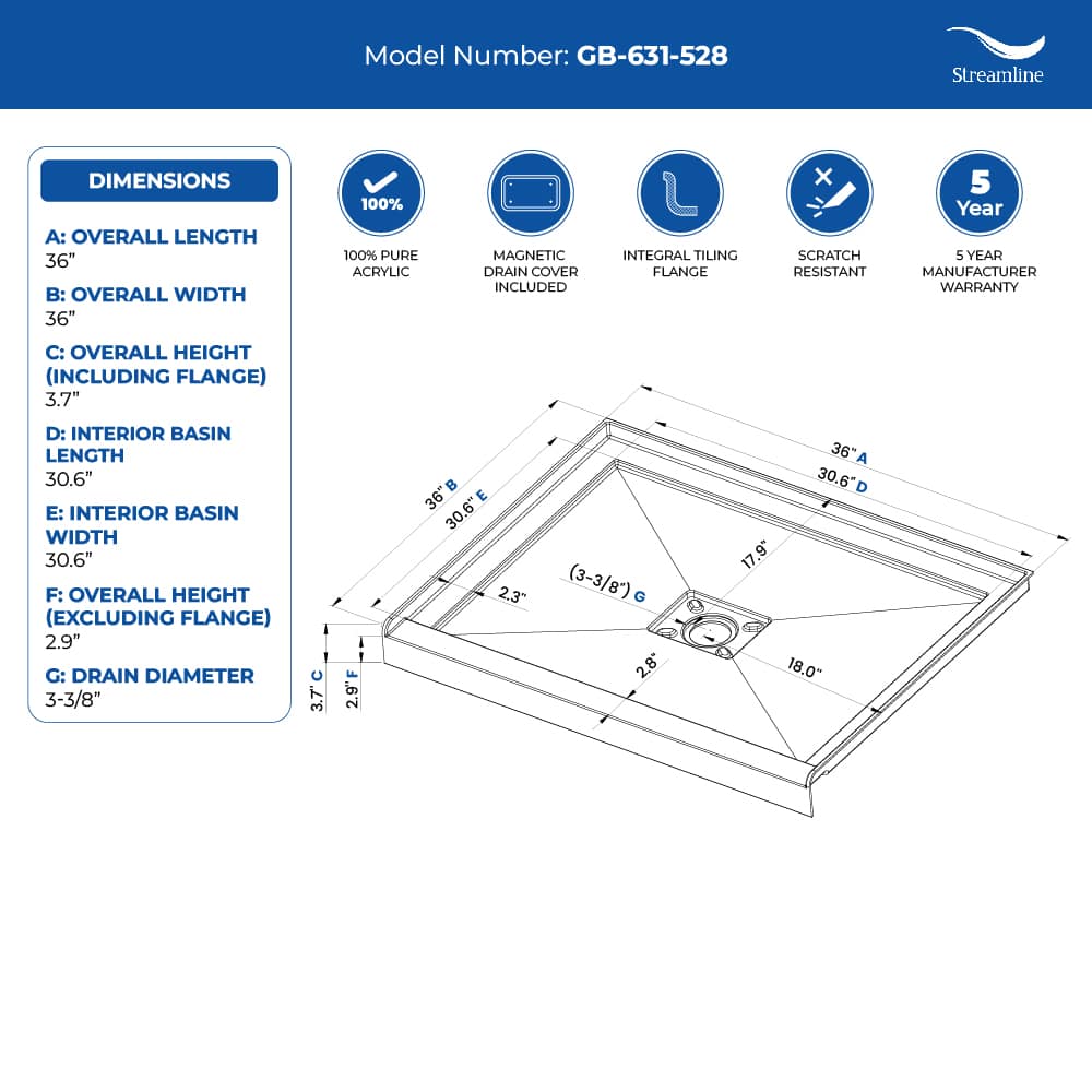 Streamline GB-631-528 Shower-Floors - View #8
