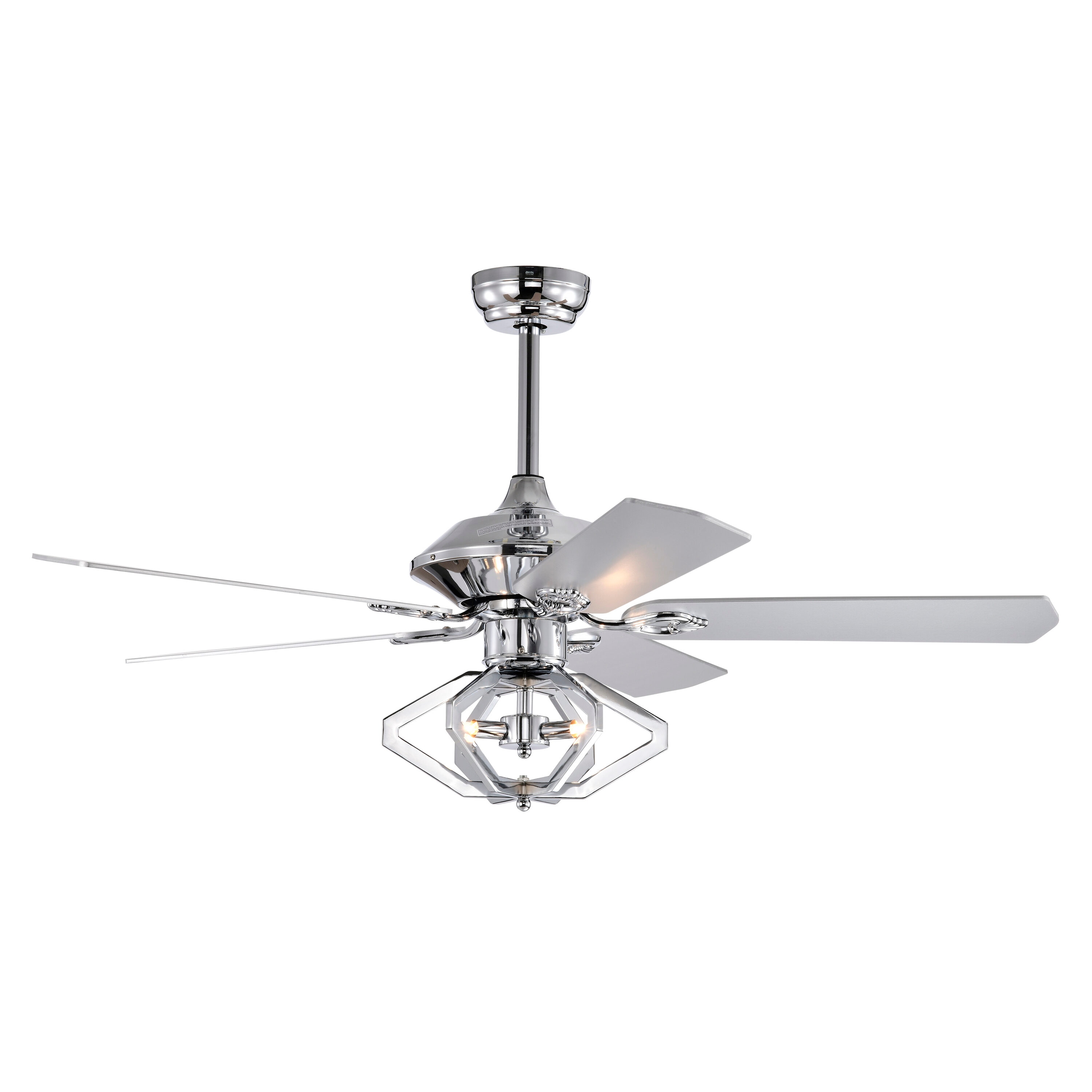 Bayfeve BFHM-54303-CF Adjustable Speed 52-in Outdoor Chrome with Plywood Blades Chandelier Ceiling Fan With Light - Remote Included ( 5 -Blade )