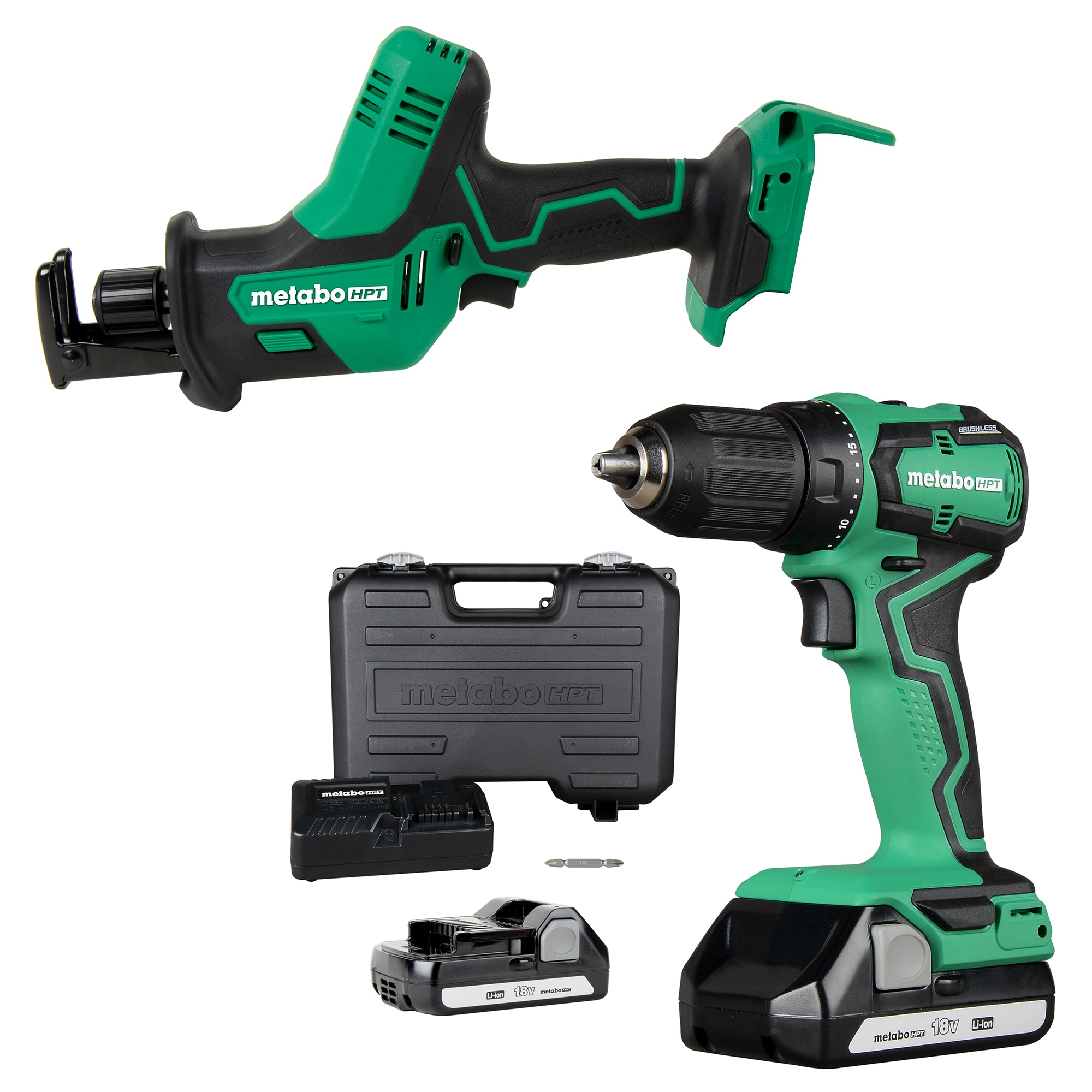 Metabo HPT MultiVolt 18-volt 1/2-in Keyless Brushless Cordless Drill with MultiVolt 18-volt Variable Speed Cordless Reciprocating Saw (Tool Only)