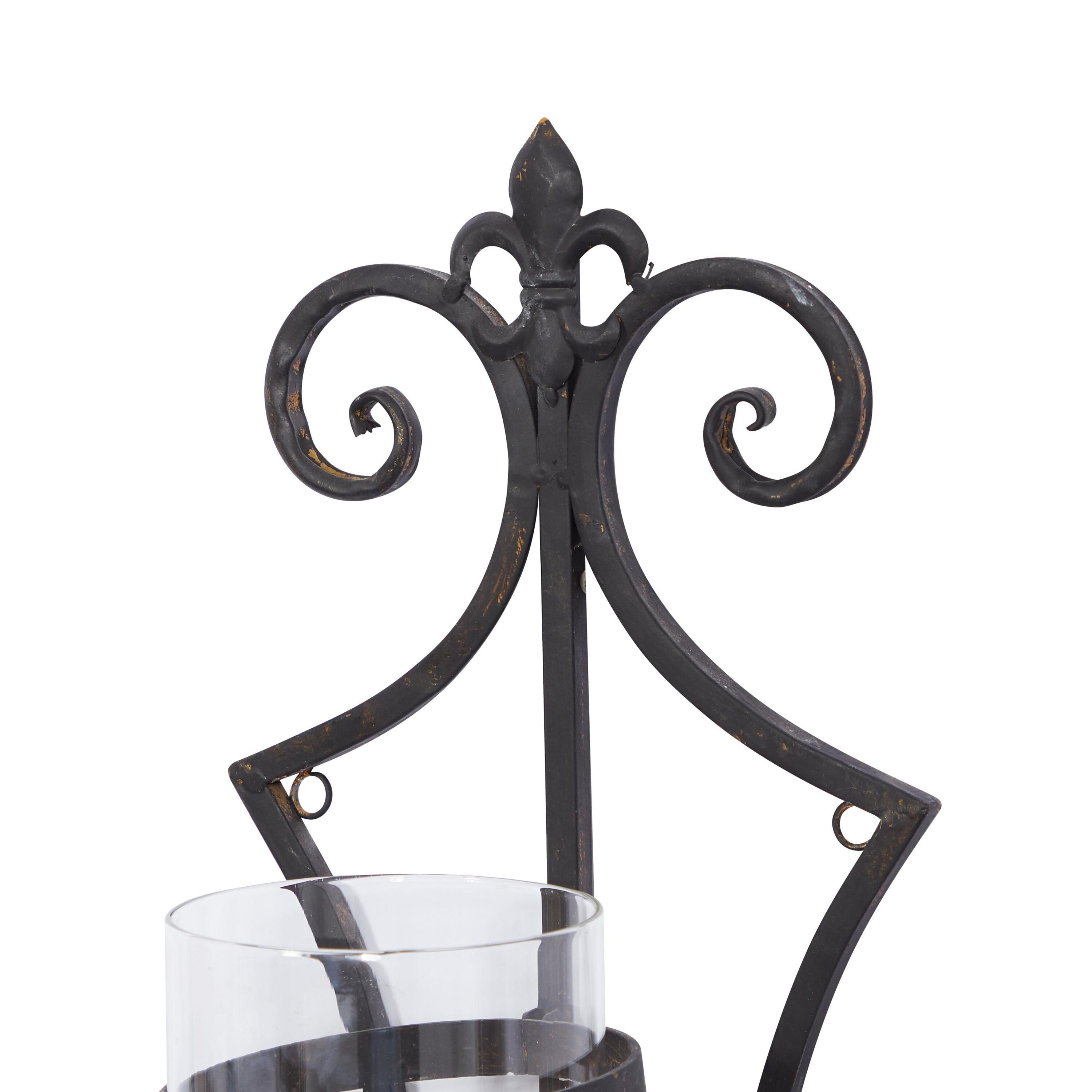 Elegant Black Metal and Glass 31" Traditional Hurricane Candle Lantern