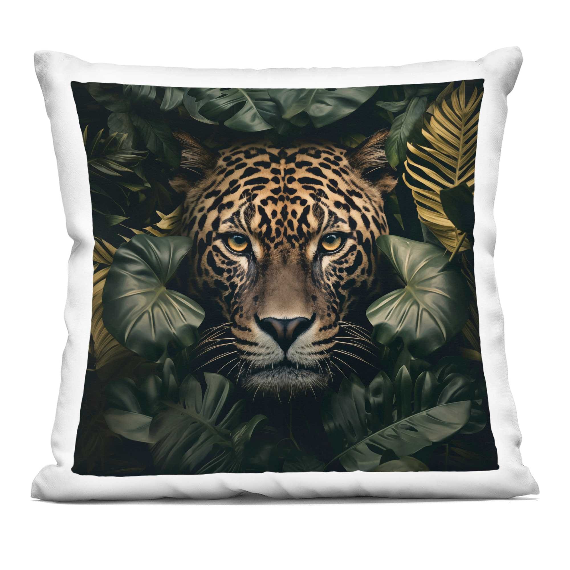 Stupell Industries PLO-947-SQW-18X18 Leopard in Exotic Palms Decorative Printed Pillow Design by Heidi K.