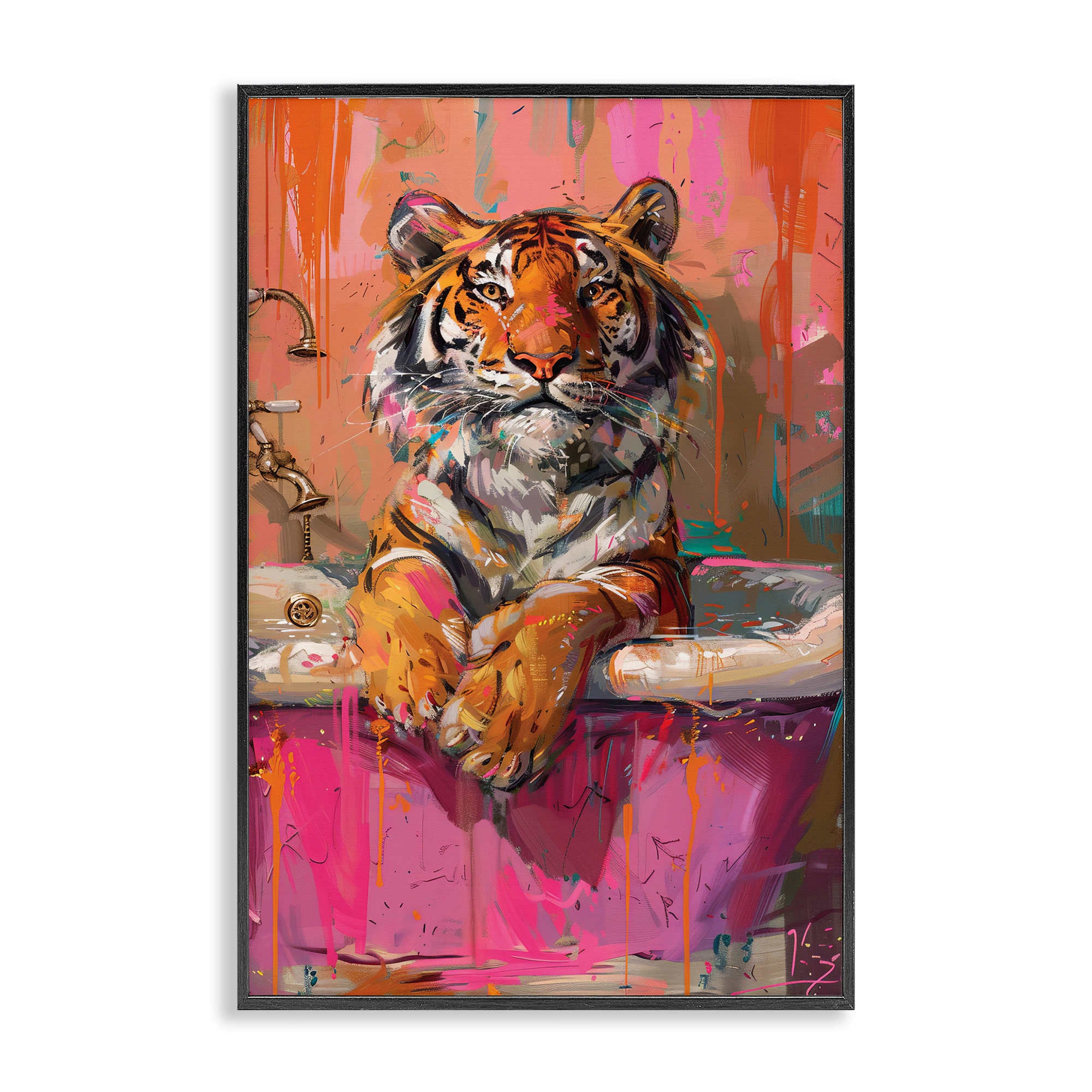Stupell Industries BT-842-FR-12X18 Fresh Abstraction Tiger in Bathtub Black Framed Giclee Art By LSR Design Studio 12 x 18