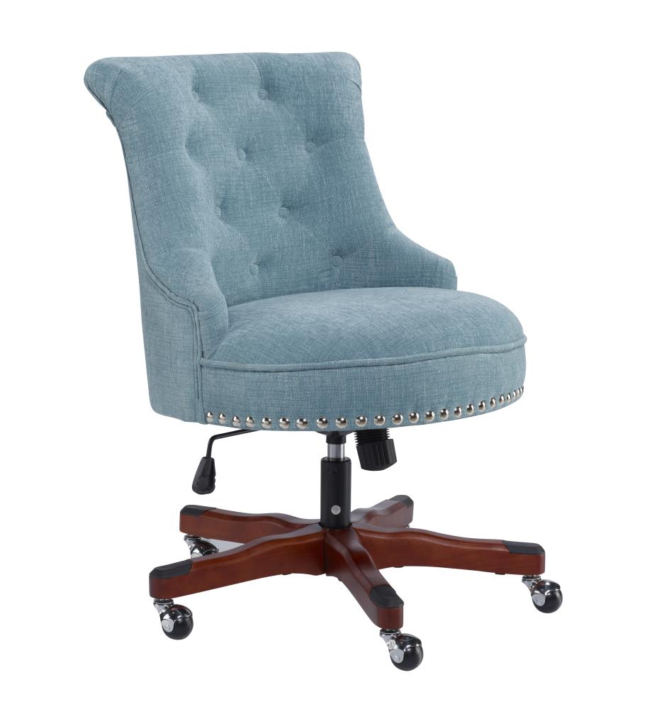 Linon Sinclair Armless Upholstered Office Chair, Aqua/Walnut