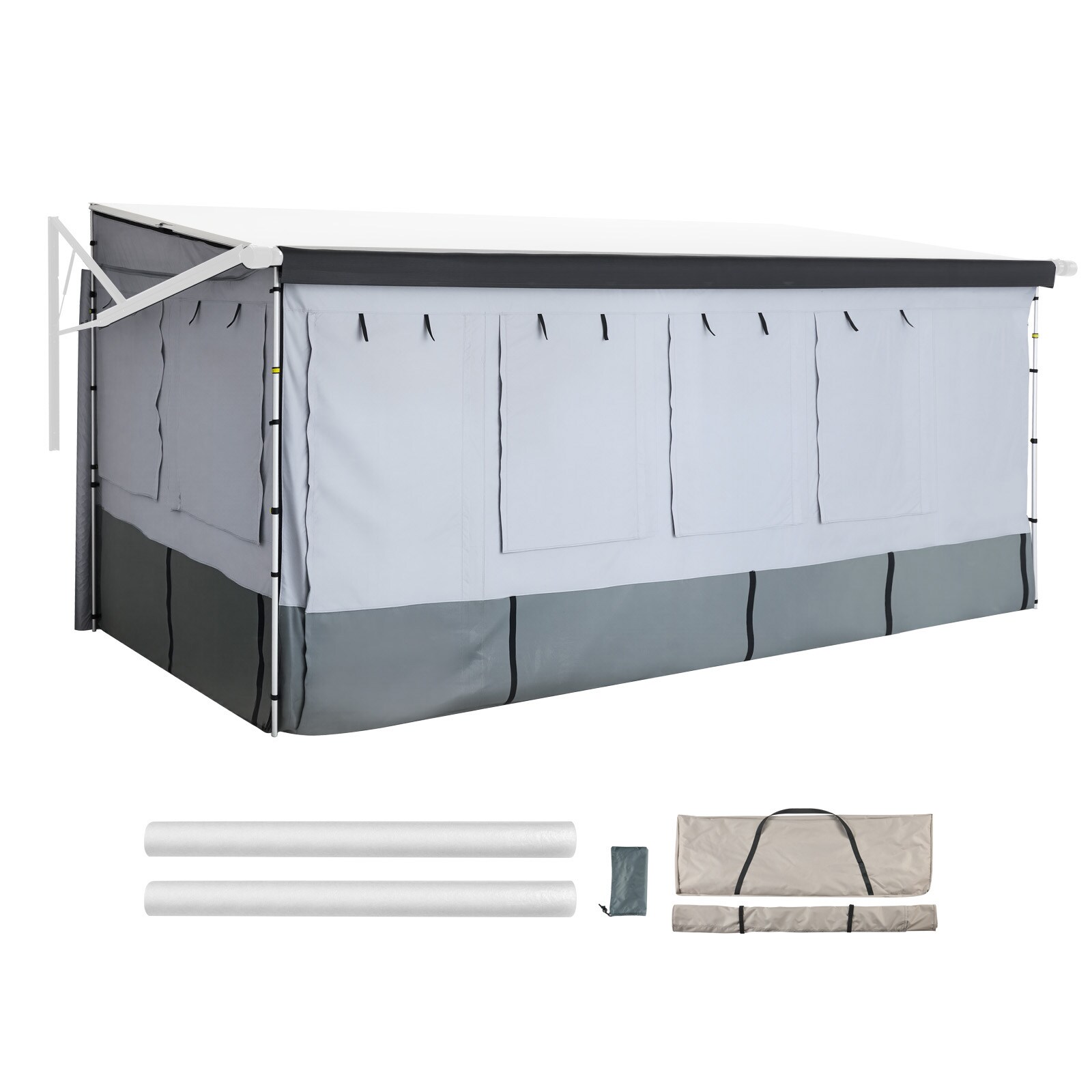 GIVIMO RV Awning Sun Shade Room for 18-ft to 19-ft Awnings Three-Sided Enclosure with Door Mesh Windows 20 Ground Stakes and Storage Bag