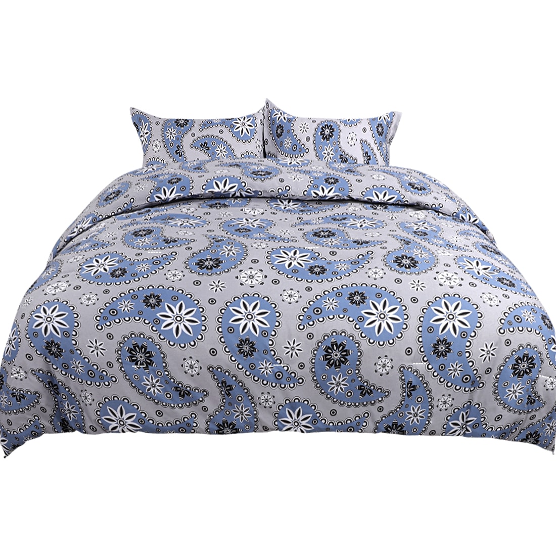 Unique Bargains 3-Piece Luxury Paisley Flower Pattern Comforter Bedding Set Down Alternative Comforter Set with 2 Piece Pillow Shams Soft and Lightweight for All-Season Blue Queen