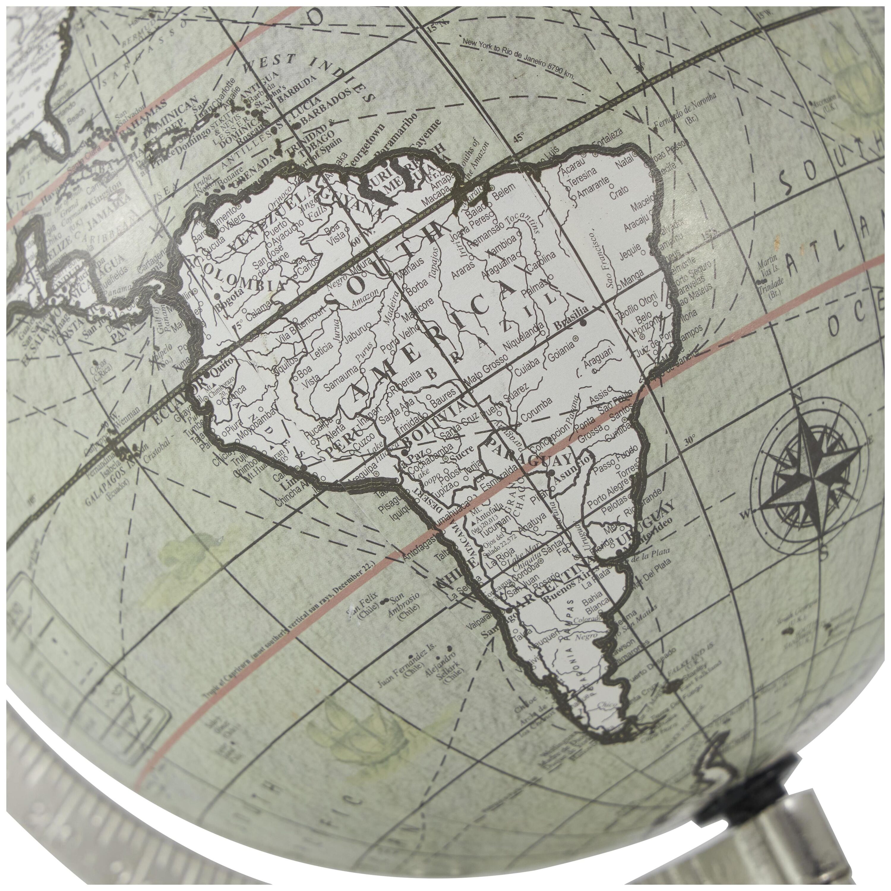 Contemporary White Marble Globe with Silver Accents