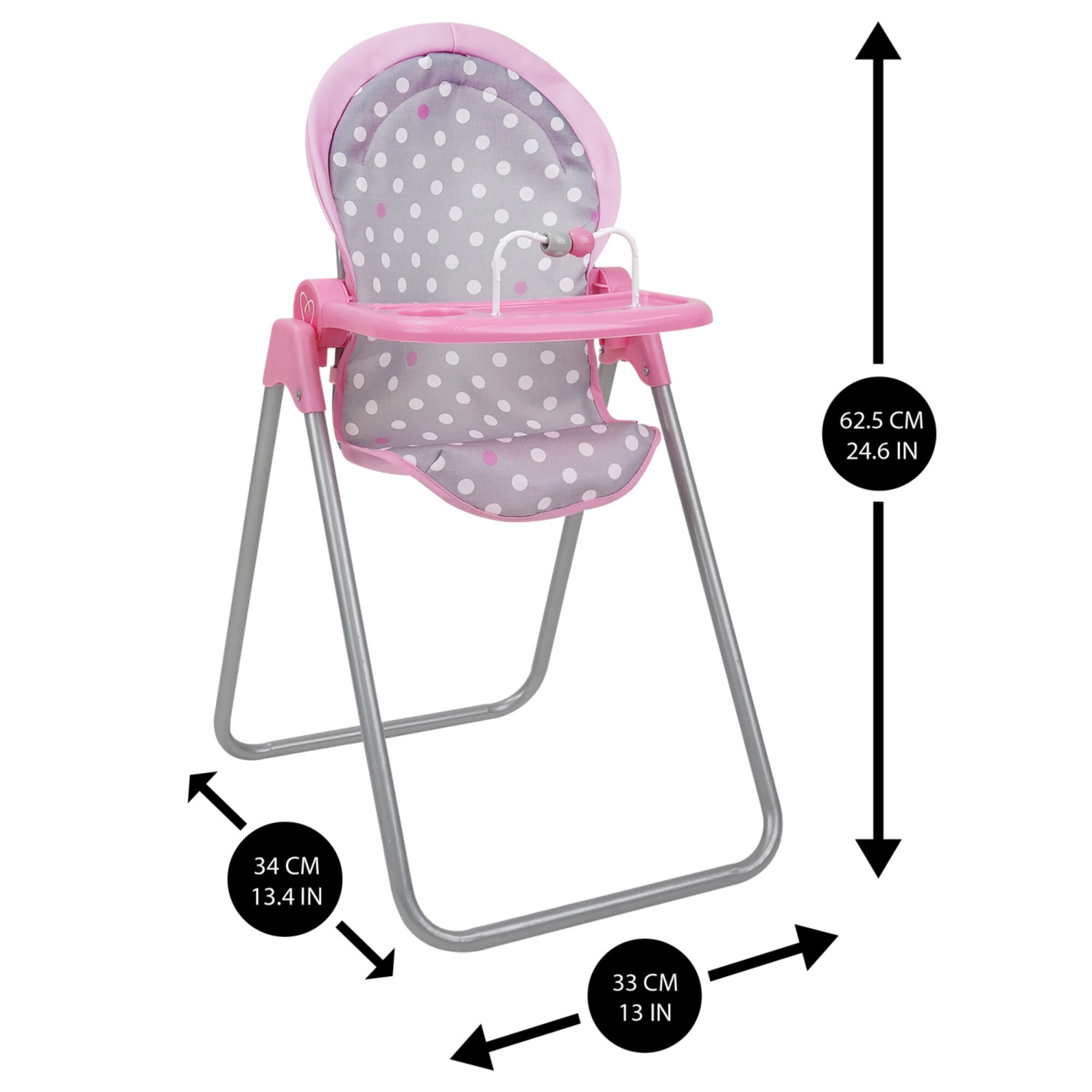 Cotton Candy Pink and Gray Polka Dot Doll Highchair