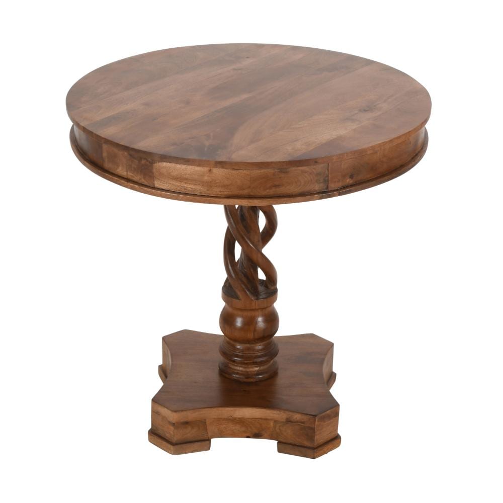 Benzara - Brown Round Contemporary/Modern Wood Dining Table, with Wood Pedestal Base 30-in L x 30...