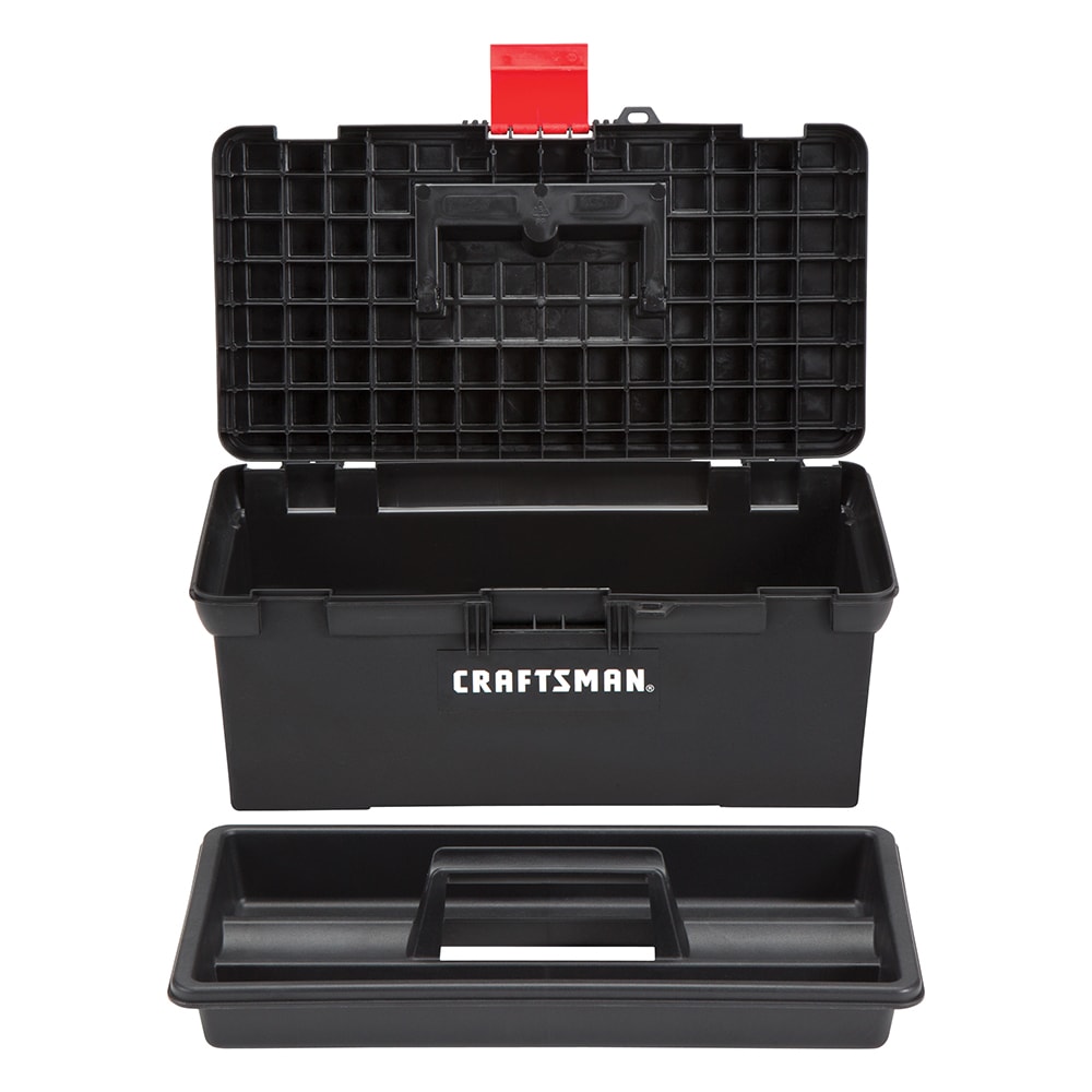 16 in. Plastic Portable Tool Box with Metal Latches in Black - Venue  Marketplace