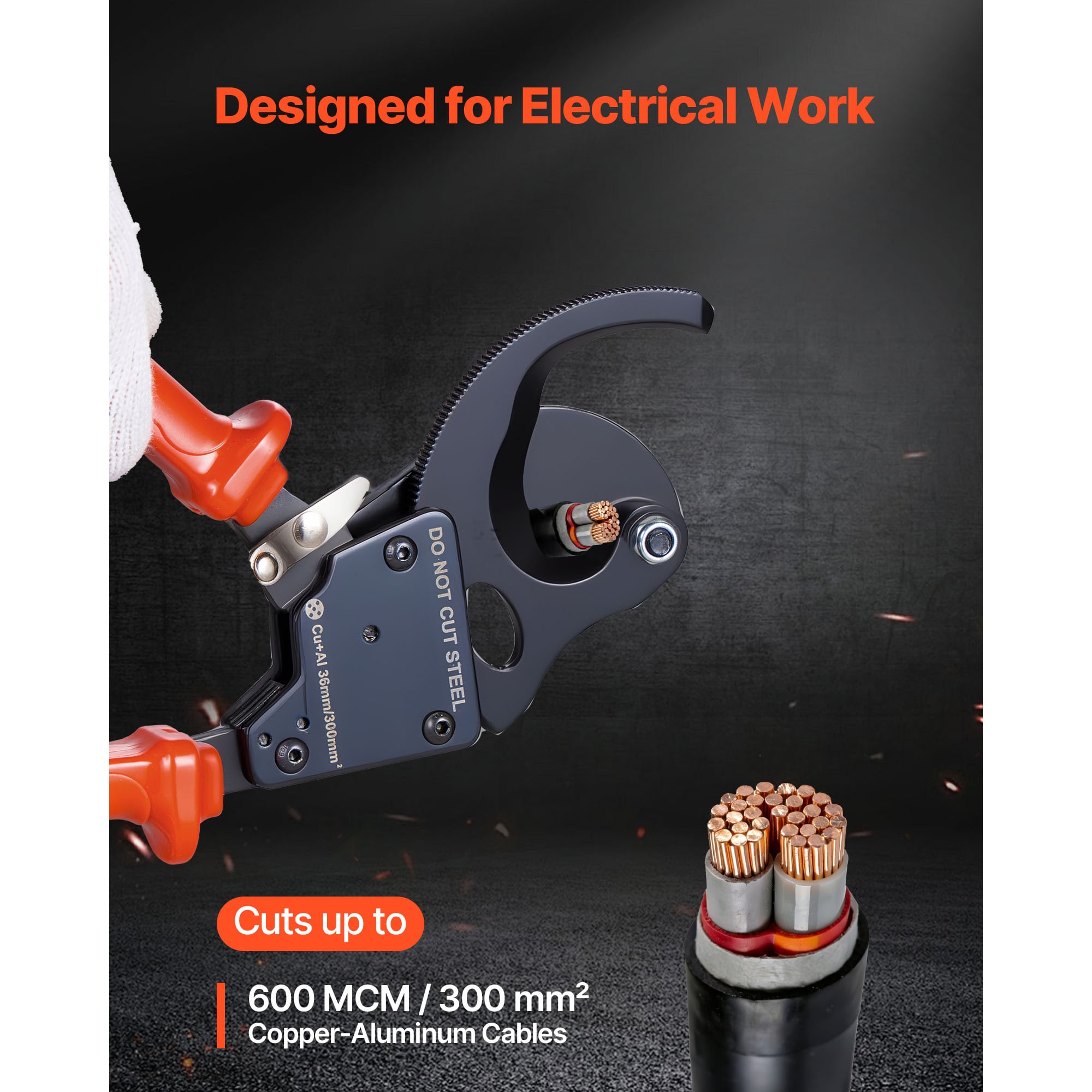 VEVOR Ratcheting Cable Cutter Spring Steel Blades with PVC-Coated ...