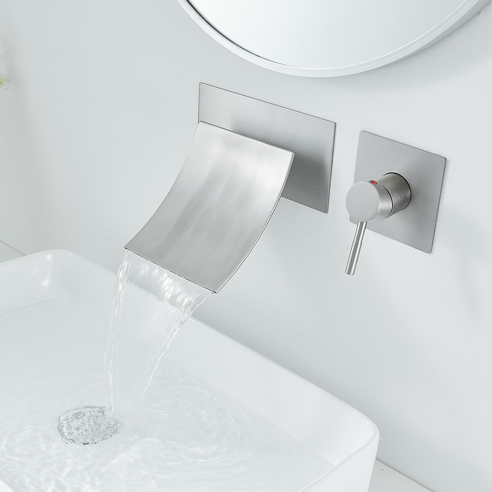 Brushed Nickel Wall Mount Waterfall Bathroom Faucet