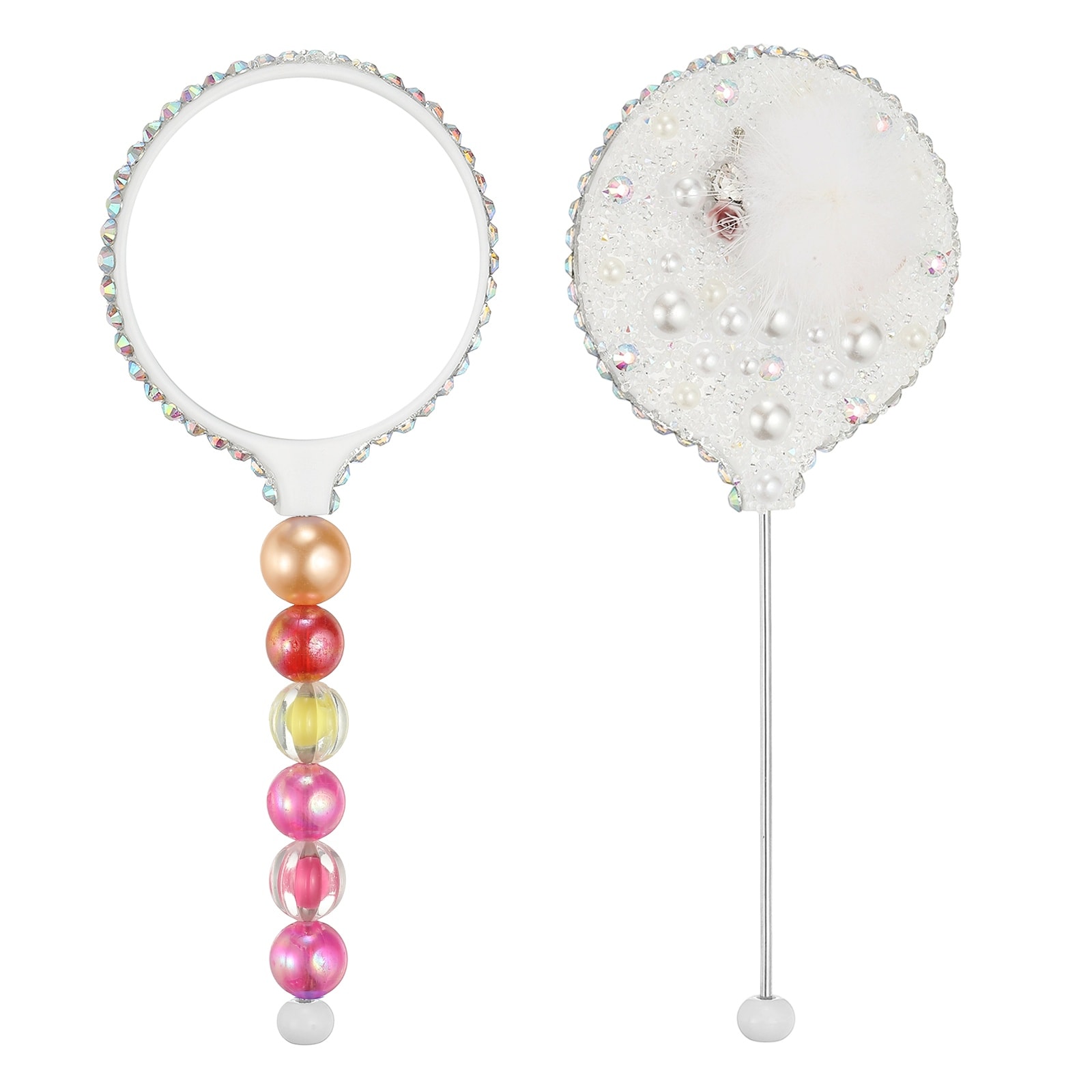 Unique Bargains 2 Packs Beadable Mirrors with Metal 5.5-Inch Long Bead Mirror Bars Removable Portable Round Hand Mirrors for DIY Jewelry Making and Beaded Crafts (White) #S26041600UX5552