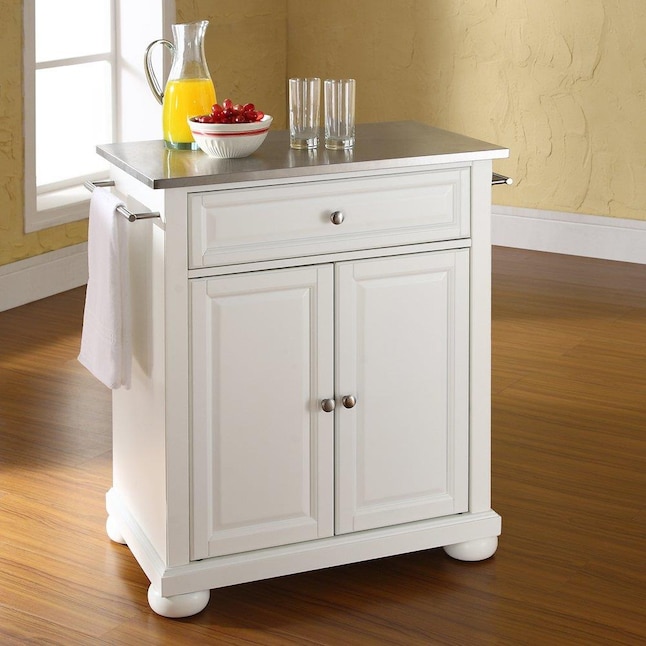 Crosley Furniture White Composite Base, Crosley Rolling Kitchen Cart Island With Stainless Steel Top