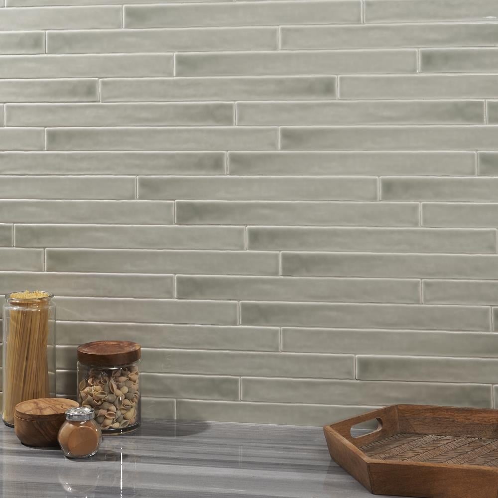 Artmore Tile Charlotte Green 2-in x 20-in Polished Ceramic Subway Wall ...