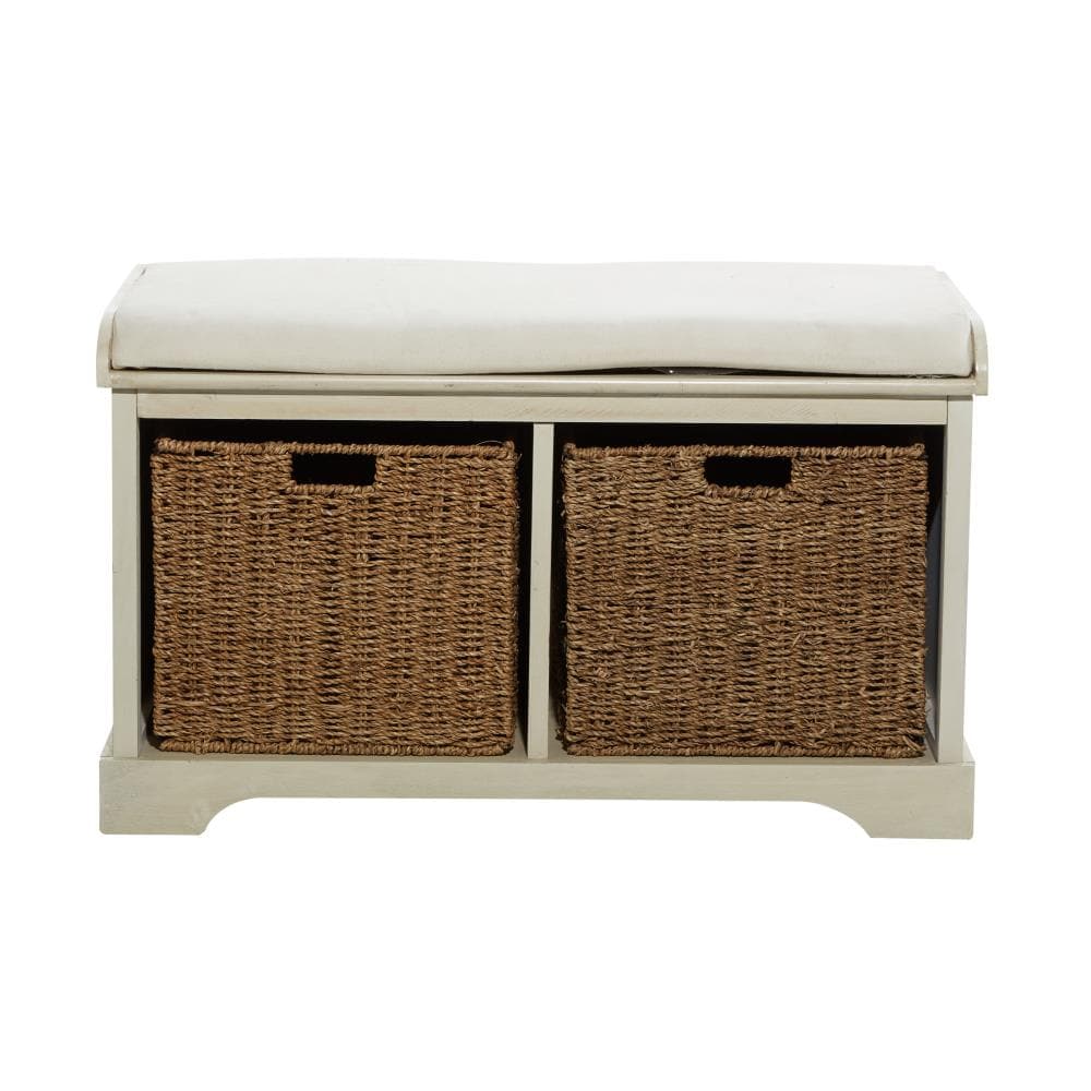 Grayson Lane Country White Accent Bench with Storage 34-in x 16-in x 20 ...